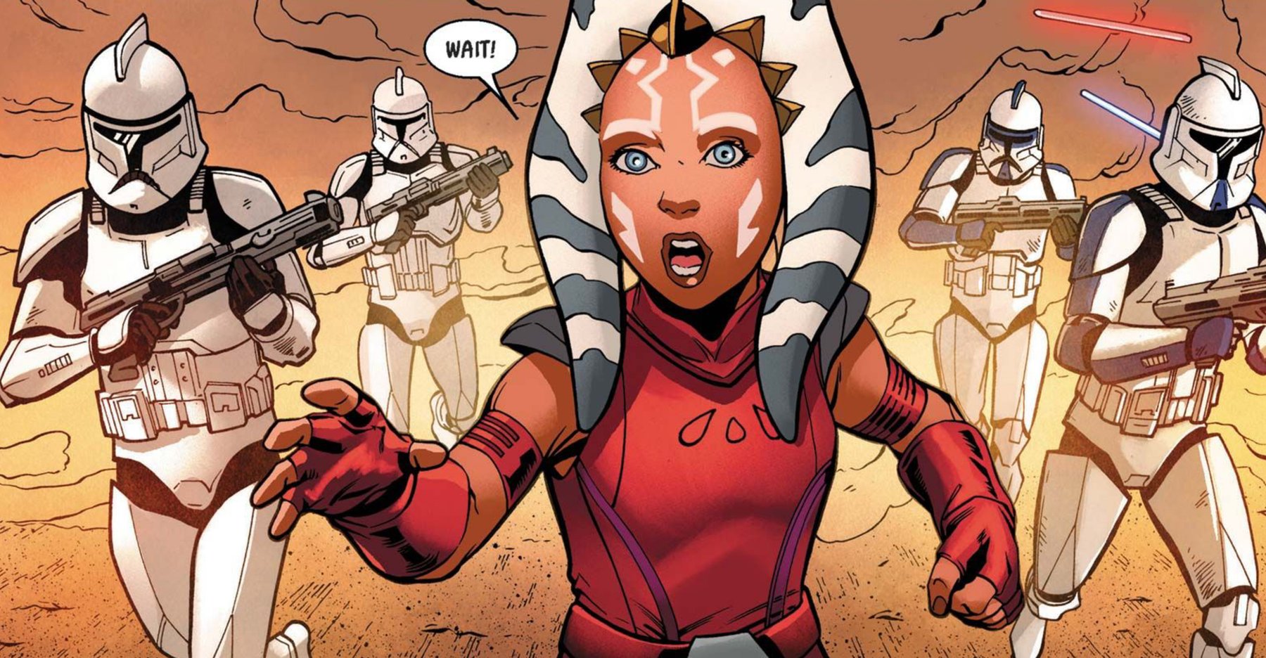 Ahsoka Tano in a Star Wars comic panel: "Wait!"