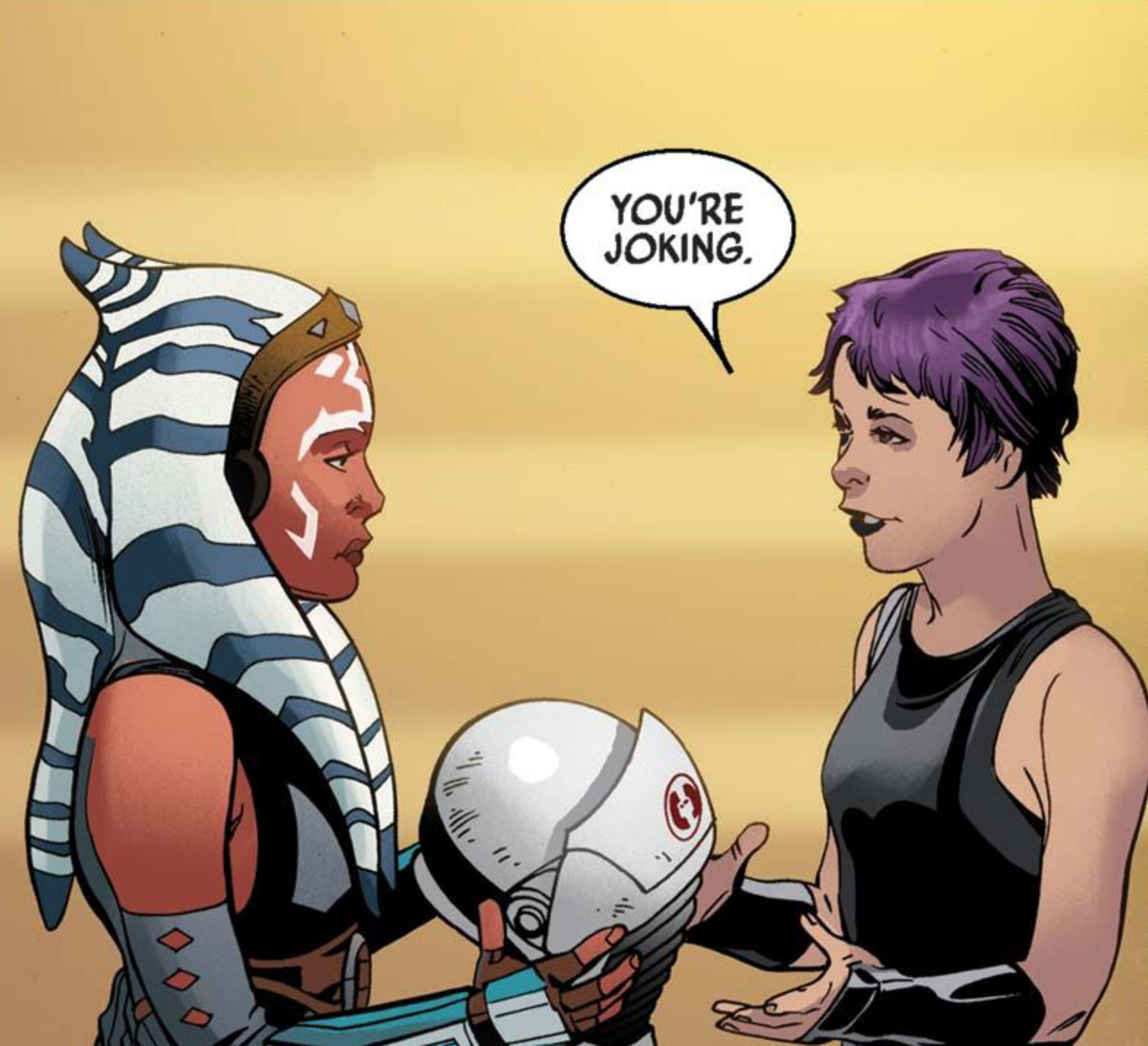 Ahsoka Tano & Sabine Wren in a Star Wars comic panel: "You're joking."