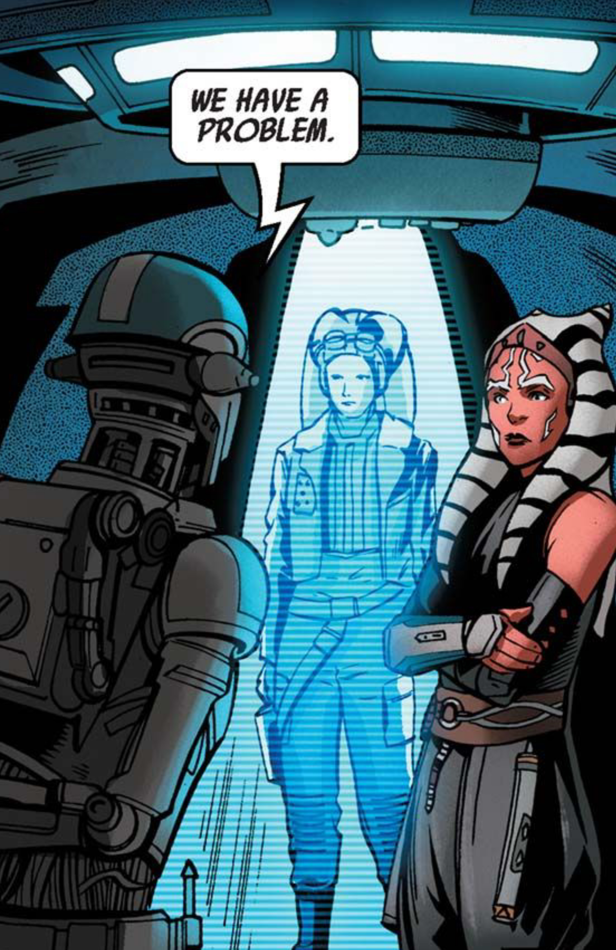 Ahsoka Tano & Doctor Chelli Aphra in a Star Wars comic panel: "We have a problem."