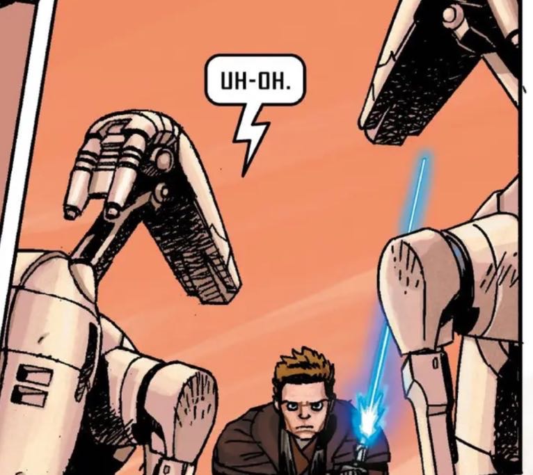 Anakin Skywalker in a Star Wars comic panel: "Uh-oh."