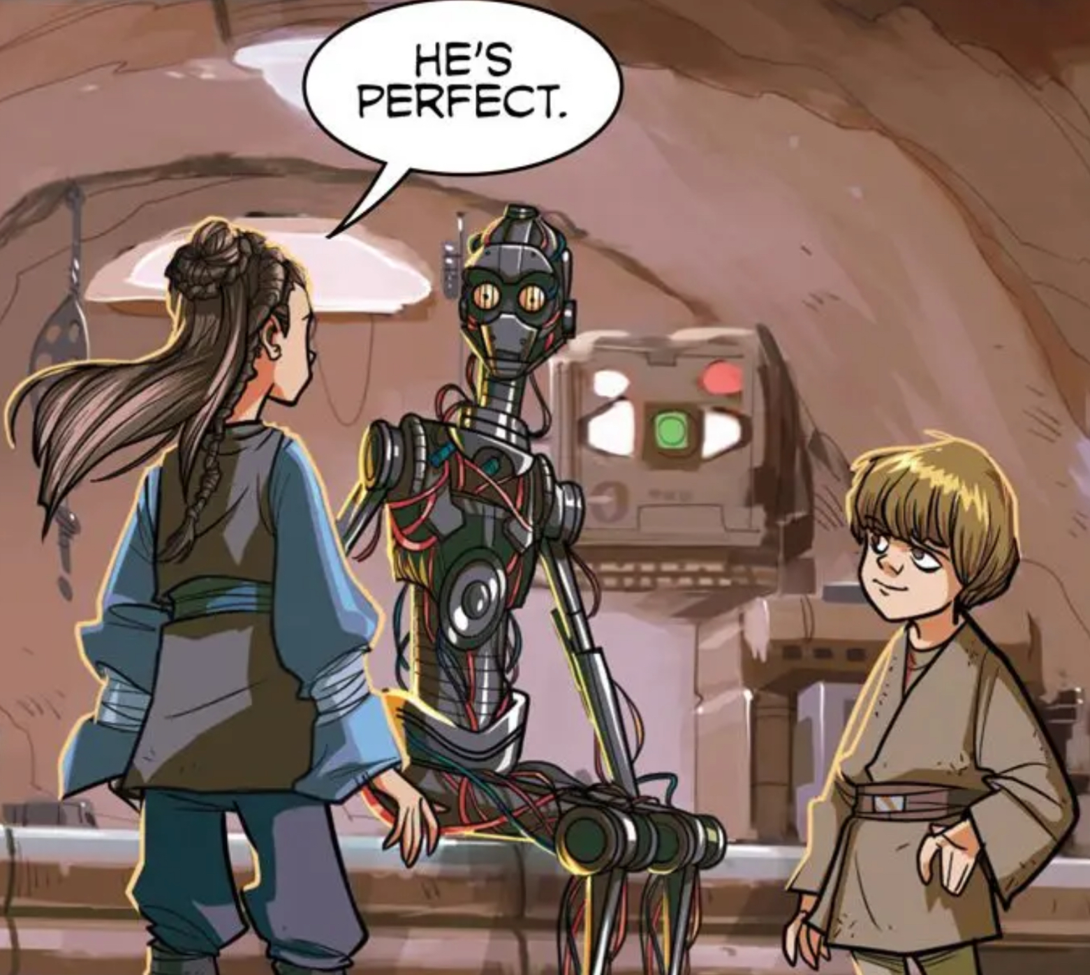 Padmé Amidala & Anakin Skywalker in a Star Wars comic panel: "He's perfect."