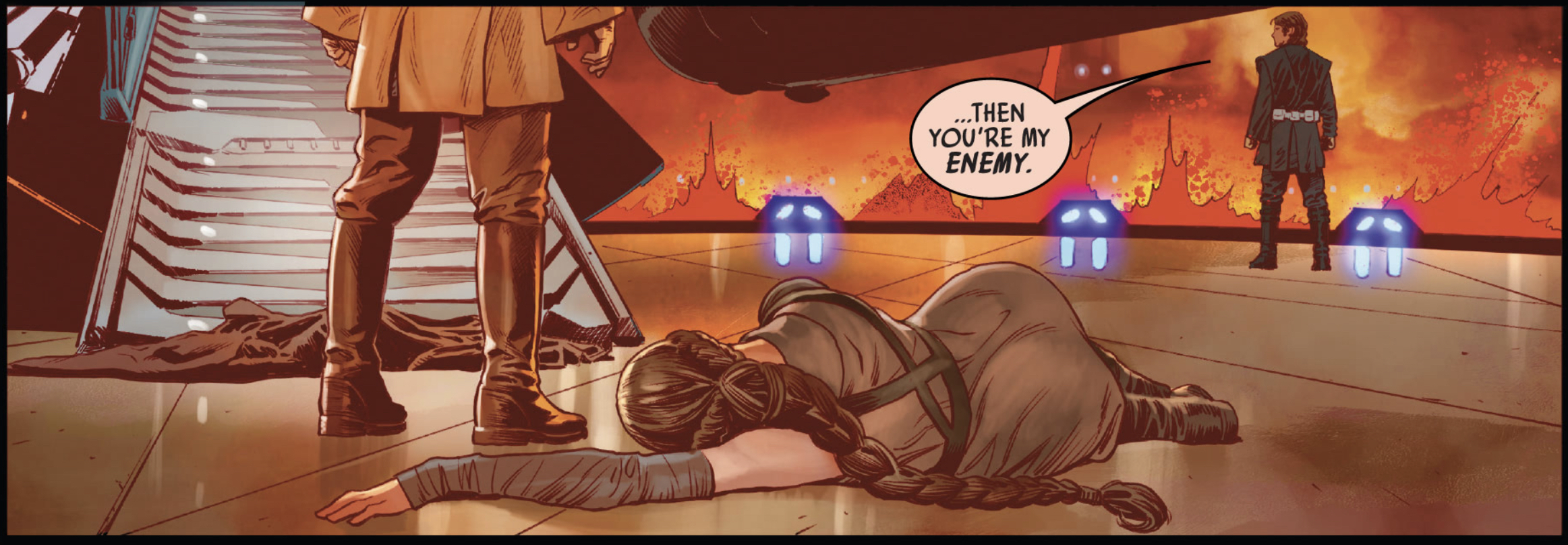 Anakin Skywalker & Obi-Wan Kenobi in a Star Wars comic panel: "Then you're my enemy."