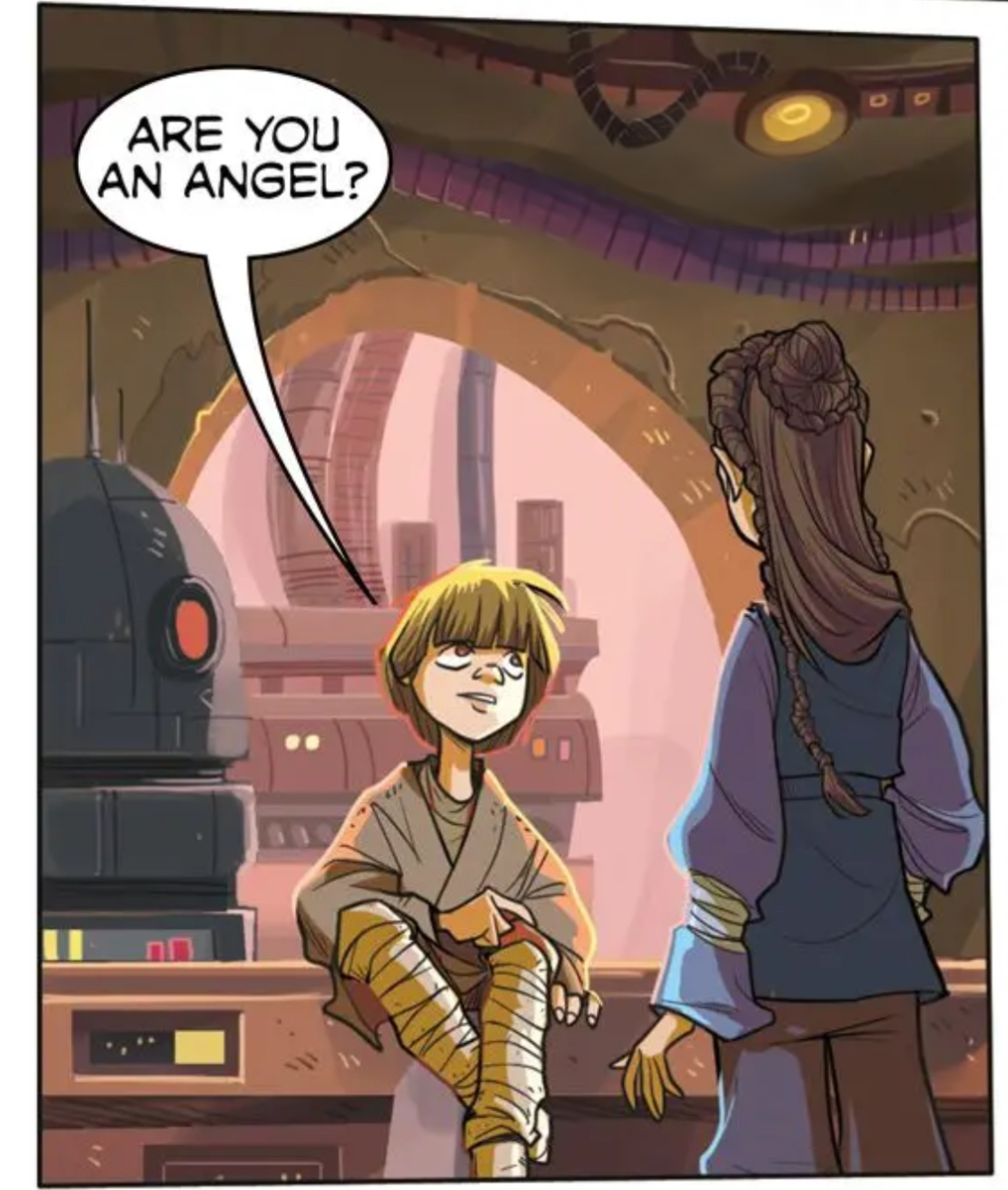 Anakin Skywalker & Padmé Amidala in a Star Wars comic panel: "Are you an angel?"