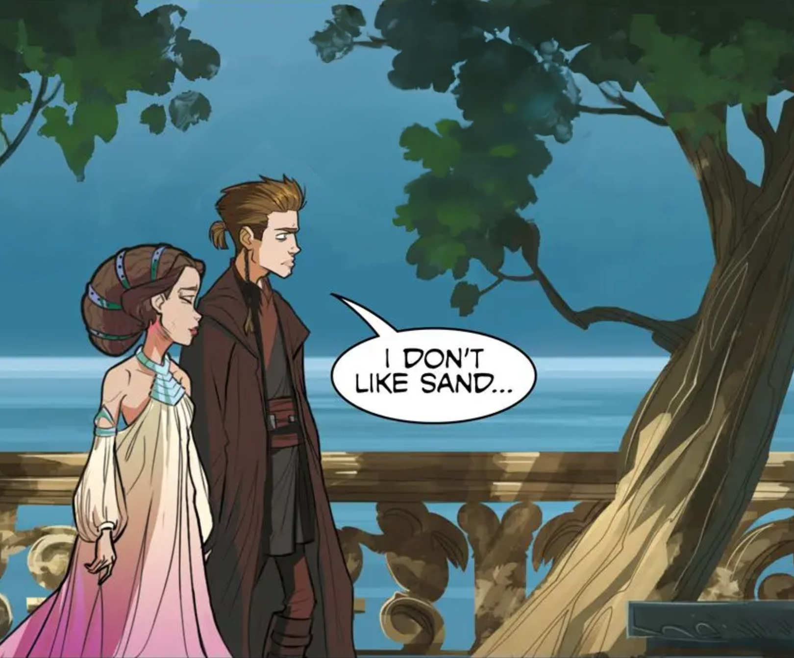 Anakin Skywalker & Padmé Amidala in a Star Wars comic panel: "I don't like sand..."