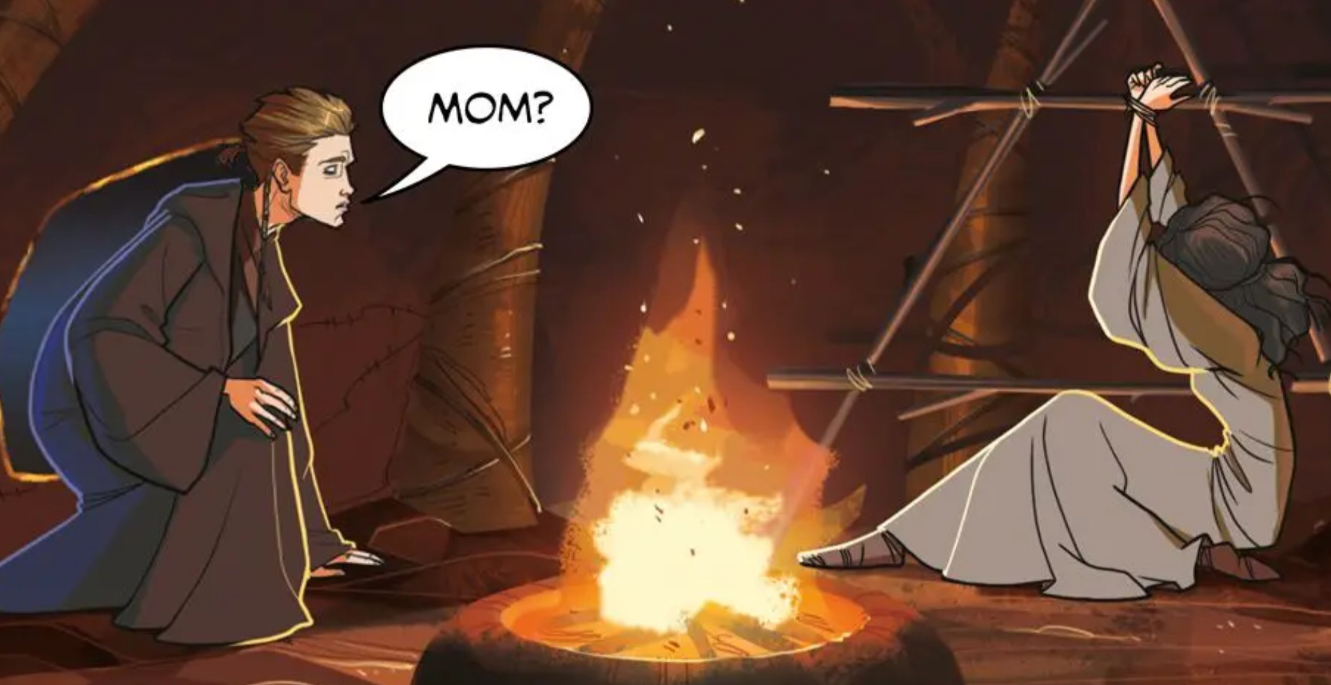 Anakin Skywalker & Shmi Skywalker in a Star Wars comic panel: "Mom?"