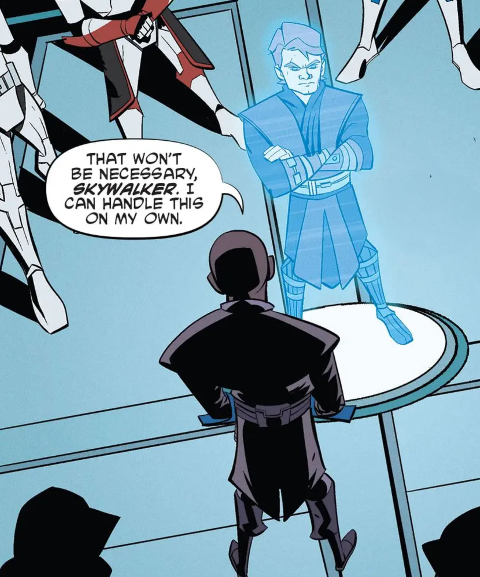 Anakin Skywalker & Mace Windu in a Star Wars comic panel: "That won't be necessary Skywalker I can handle this on my own."