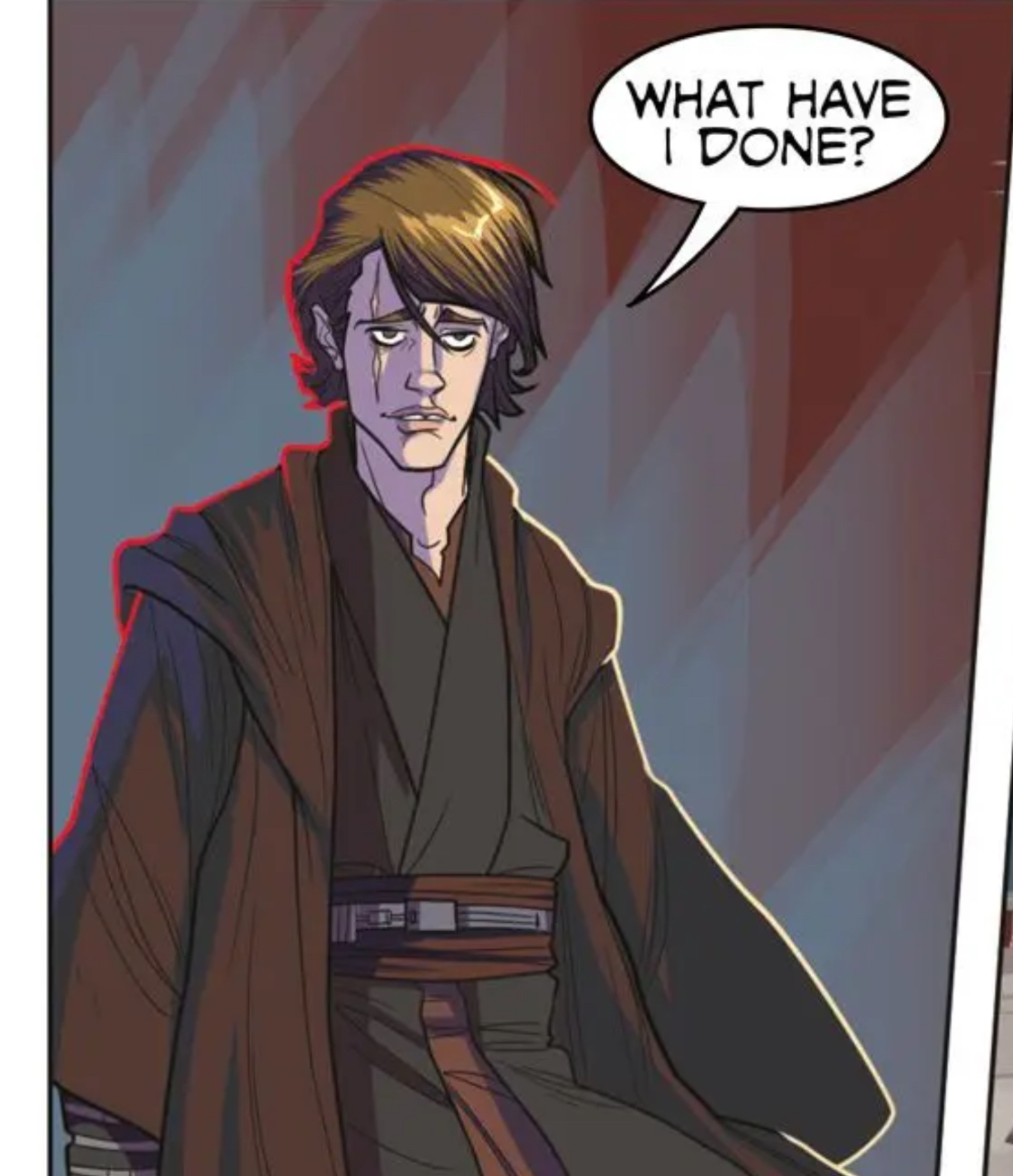 Anakin Skywalker in a Star Wars comic panel: "What have I done?"