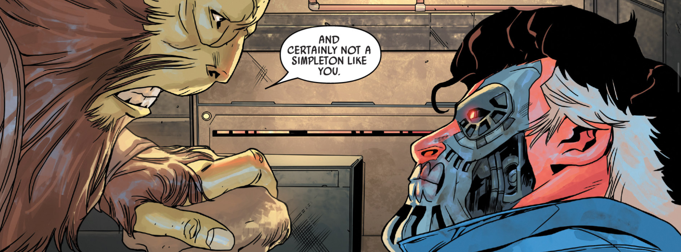 Beilert Valance in a Star Wars comic panel: "And certainly not a simpleton like you."
