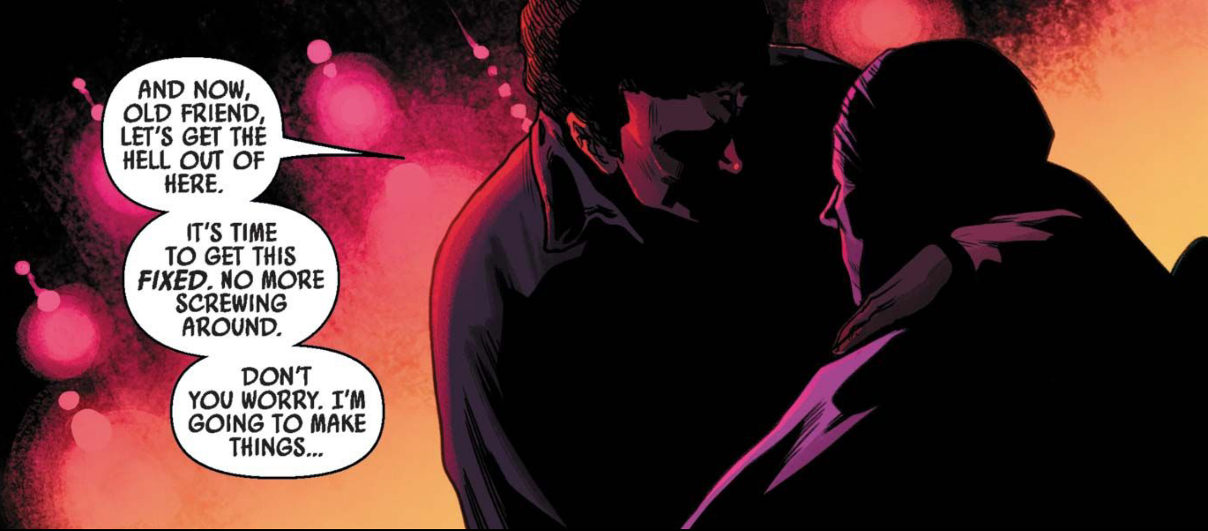 Lando Calrissian & Lobot in a Star Wars comic panel: "And now, old friend, let's get the hell out of here. It's time to get this fixed. No more screwing around. Don't you worry. I'm going to make things..."