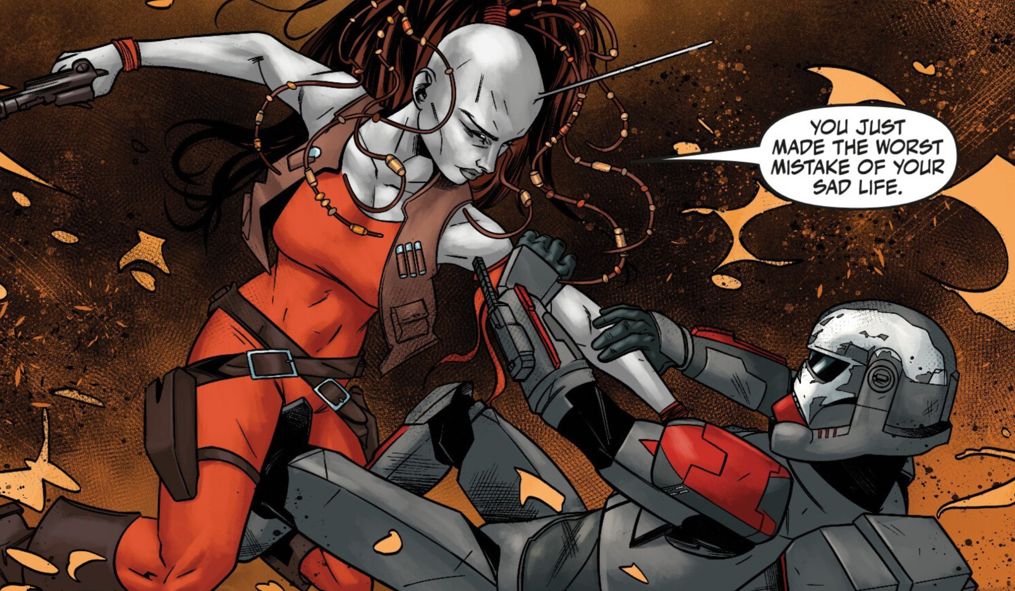 Aurra Sing in a Star Wars comic panel: "You just made the worst mistake of your sad life."