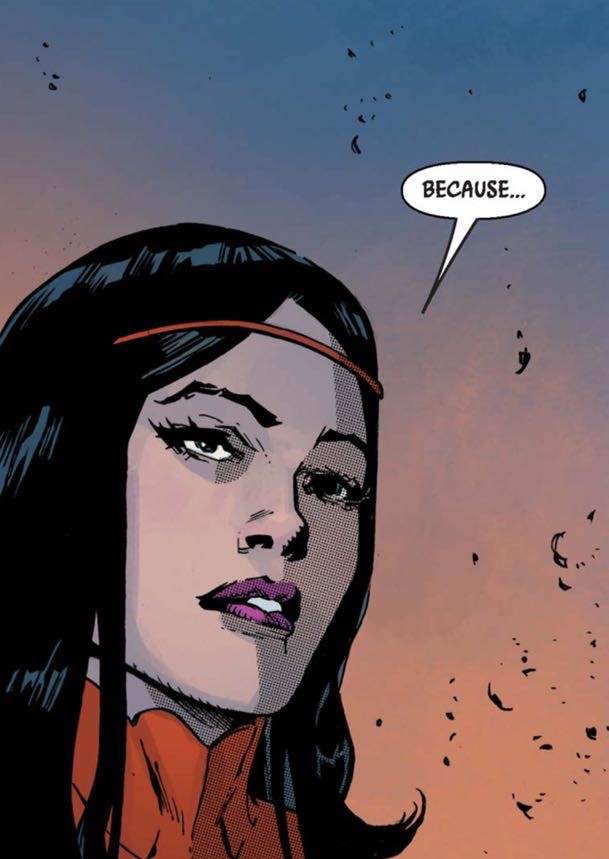 Qi'ra in a Star Wars comic panel: "Because..."