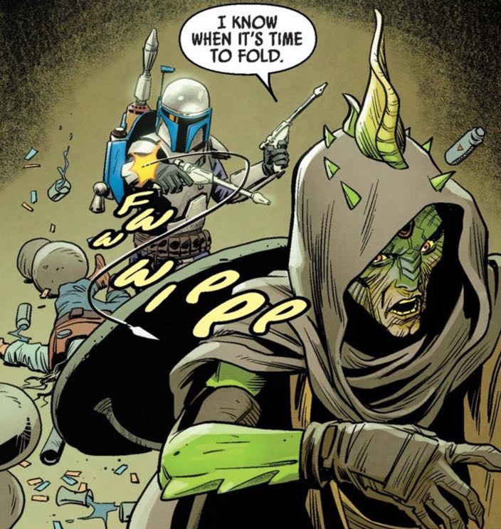 Jango Fett in a Star Wars comic panel: "I know when it's time to fold."