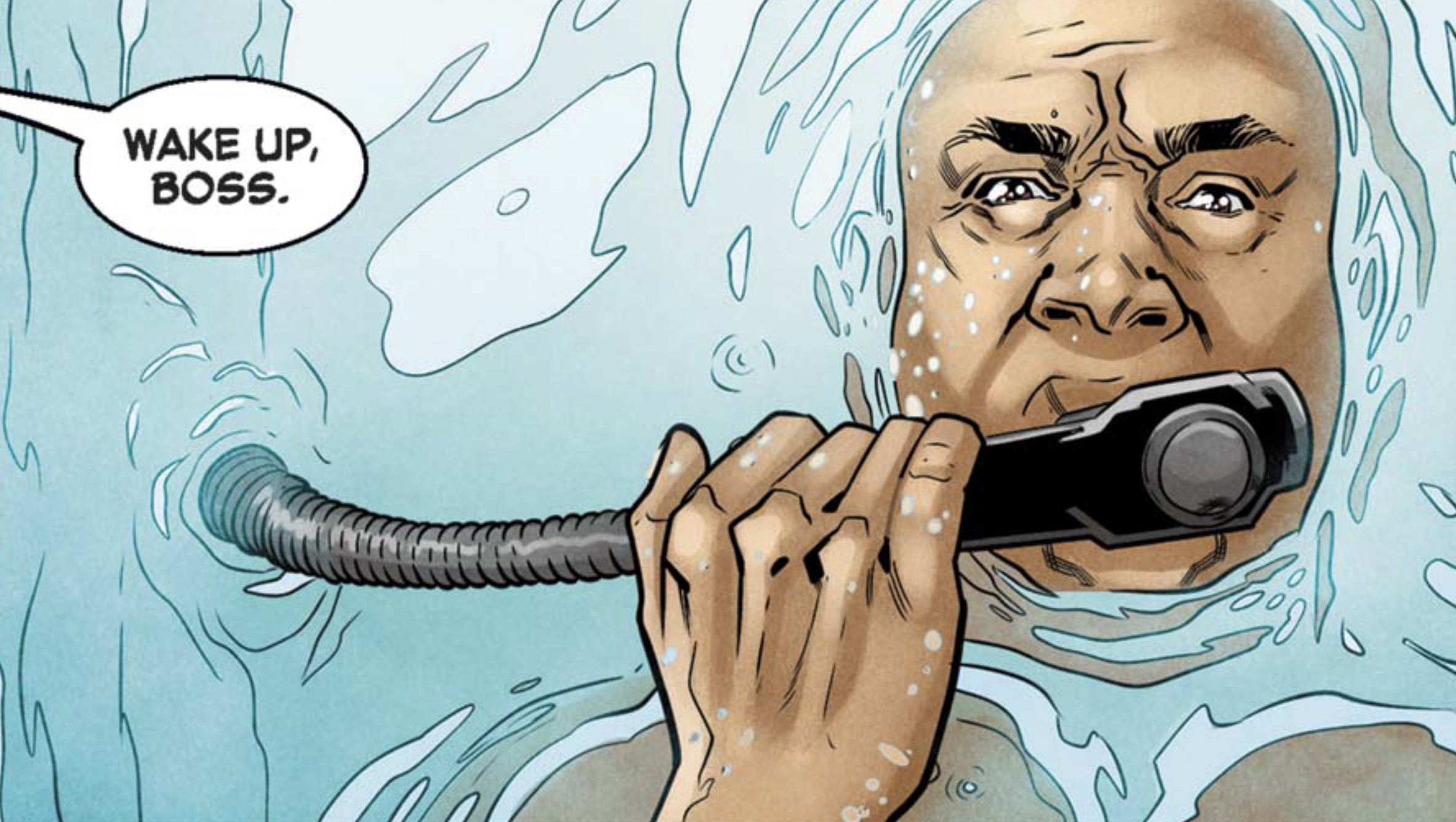 Boba Fett in a Star Wars comic panel: "Wake up, boss."