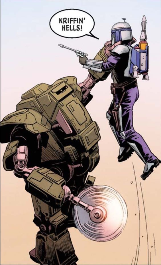 Jango Fett in a Star Wars comic panel: "Kriffin' hells!"