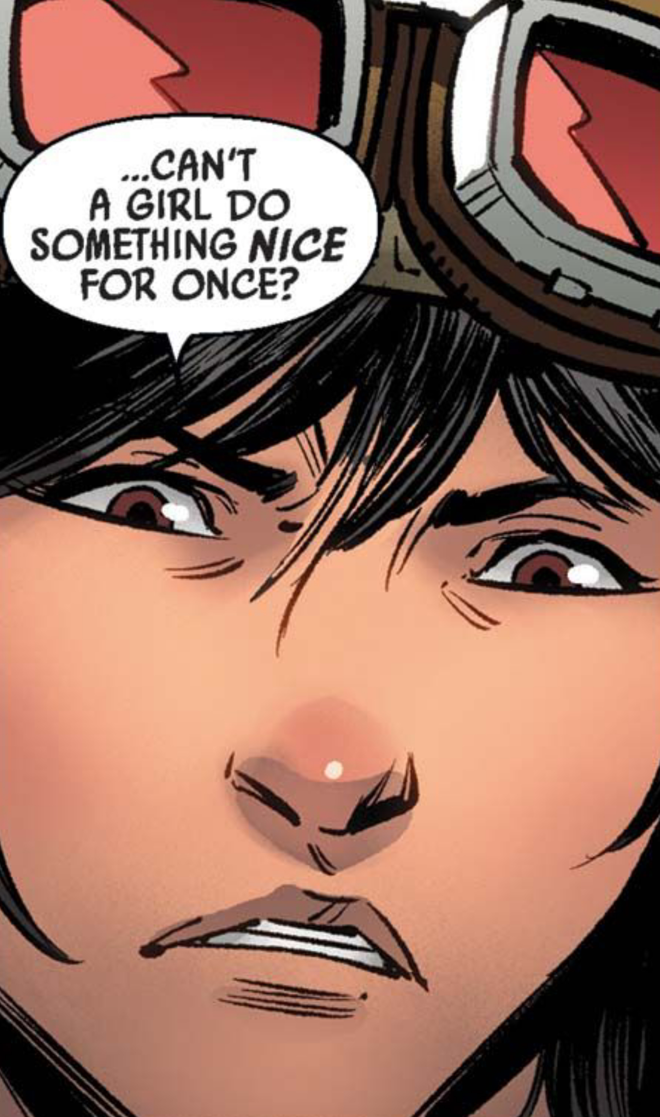 Doctor Aphra in a Star Wars comic panel: "...Can't a girl do something nice for once?"