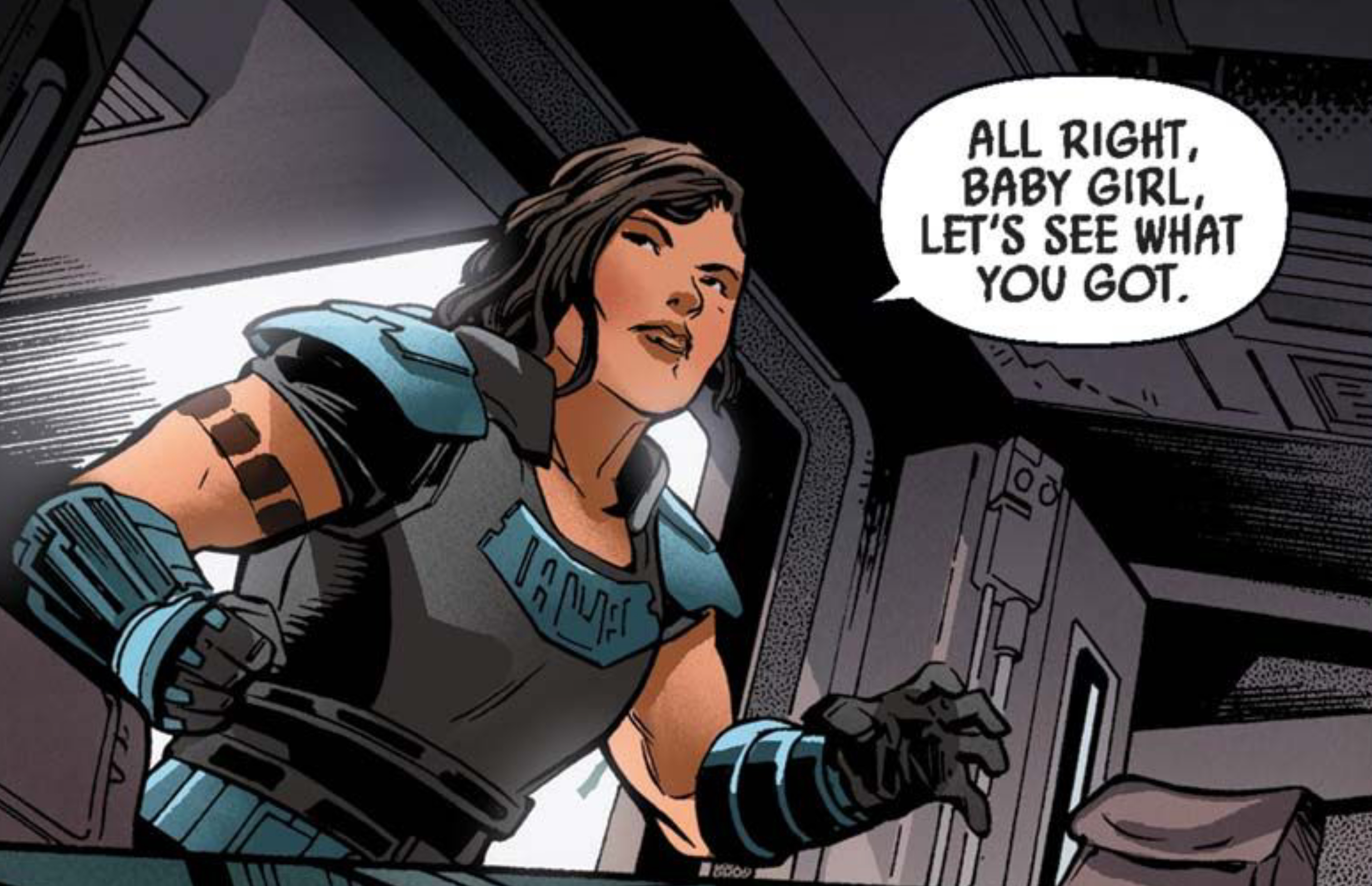 T'onga in a Star Wars comic panel: "All right, baby girl, let's see what you got."