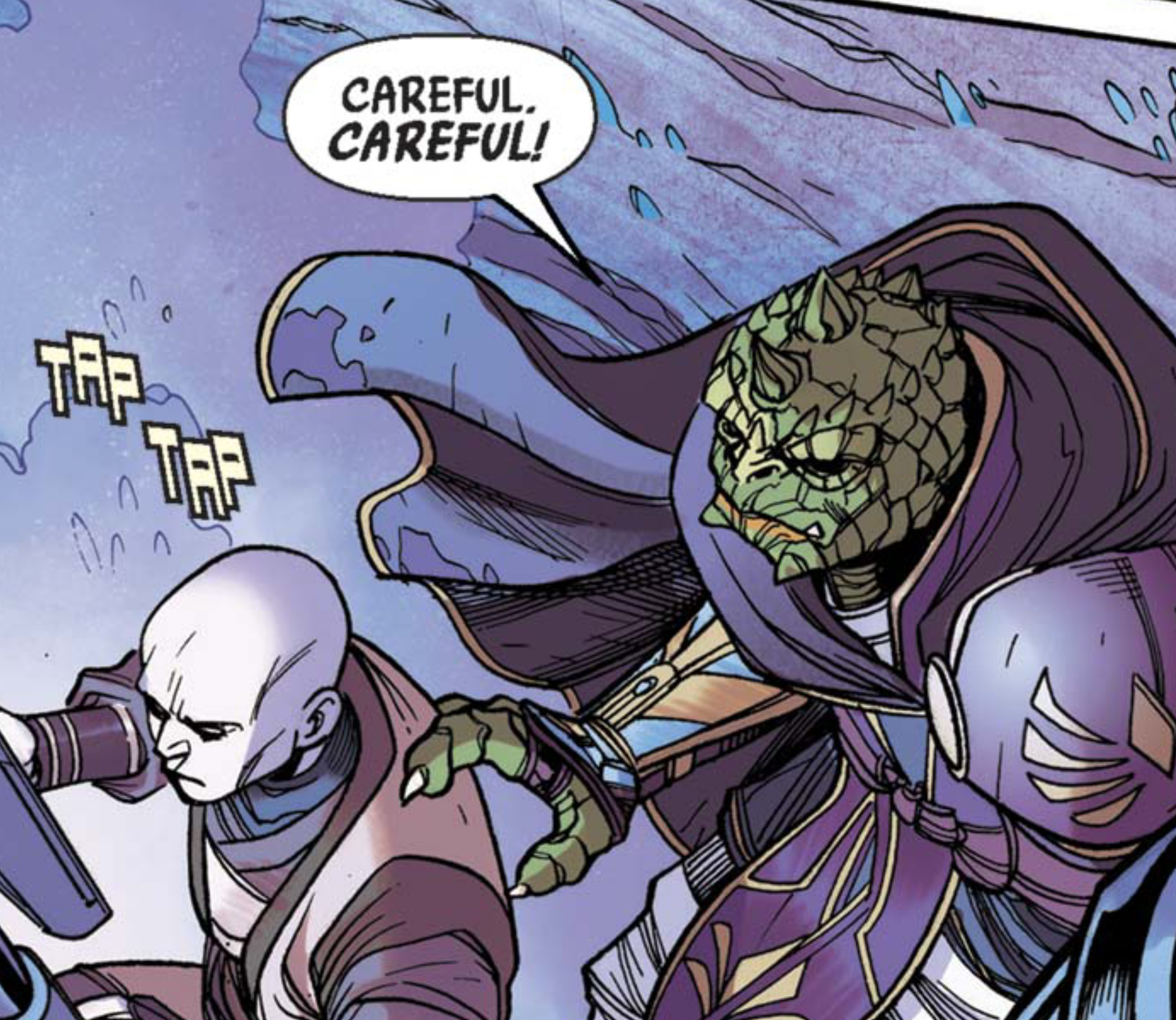 Sskeer in a Star Wars comic panel: "Careful. Careful!"