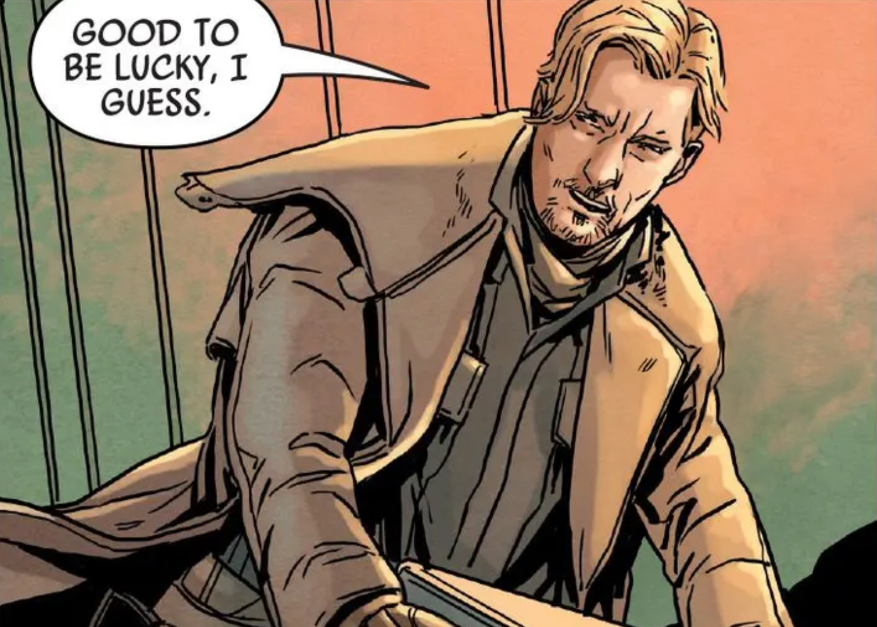 Tobias Beckett in a Star Wars comic panel: "Good to be lucky, I guess."