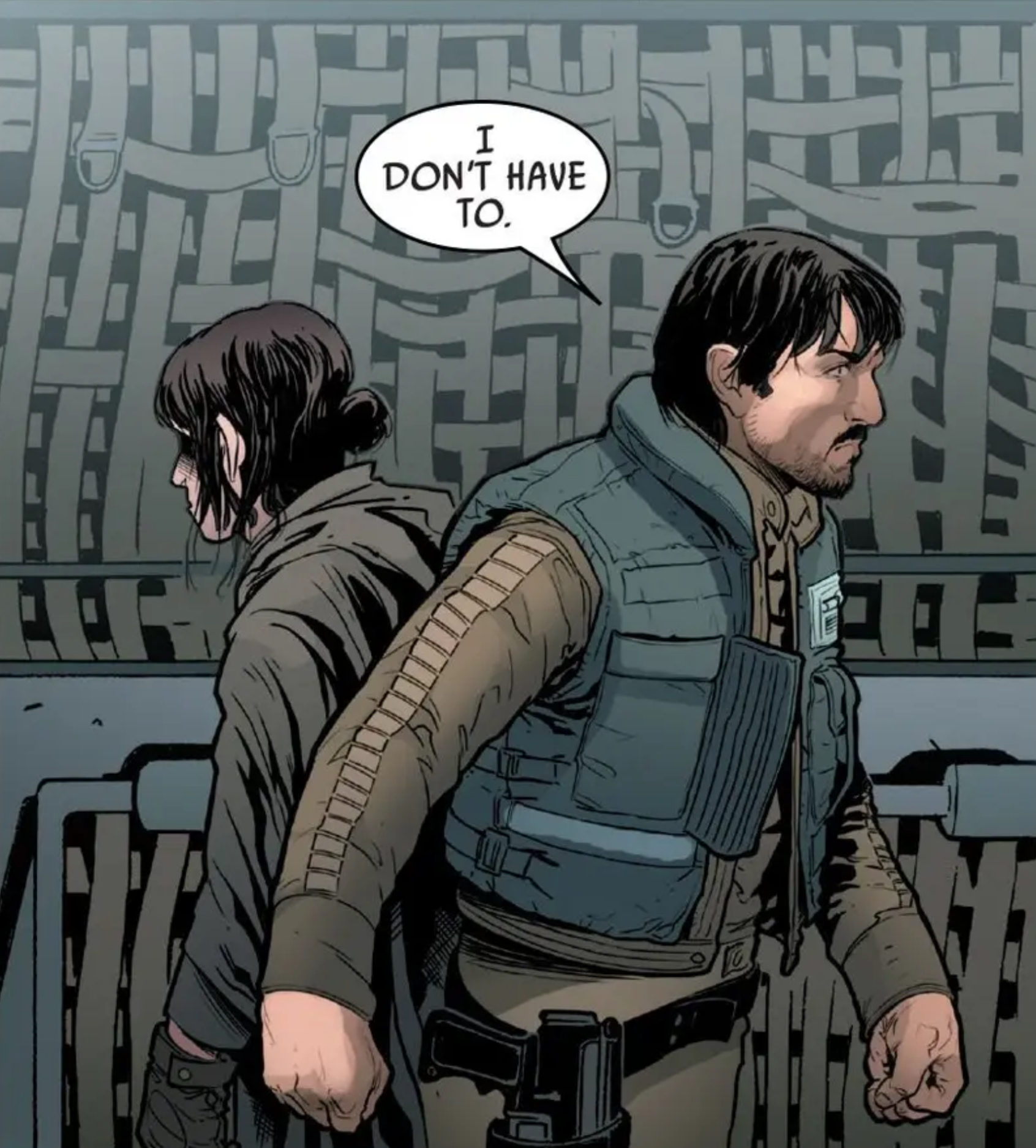 Cassian Andor & Jyn Erso in a Star Wars comic panel: "I don't have to."