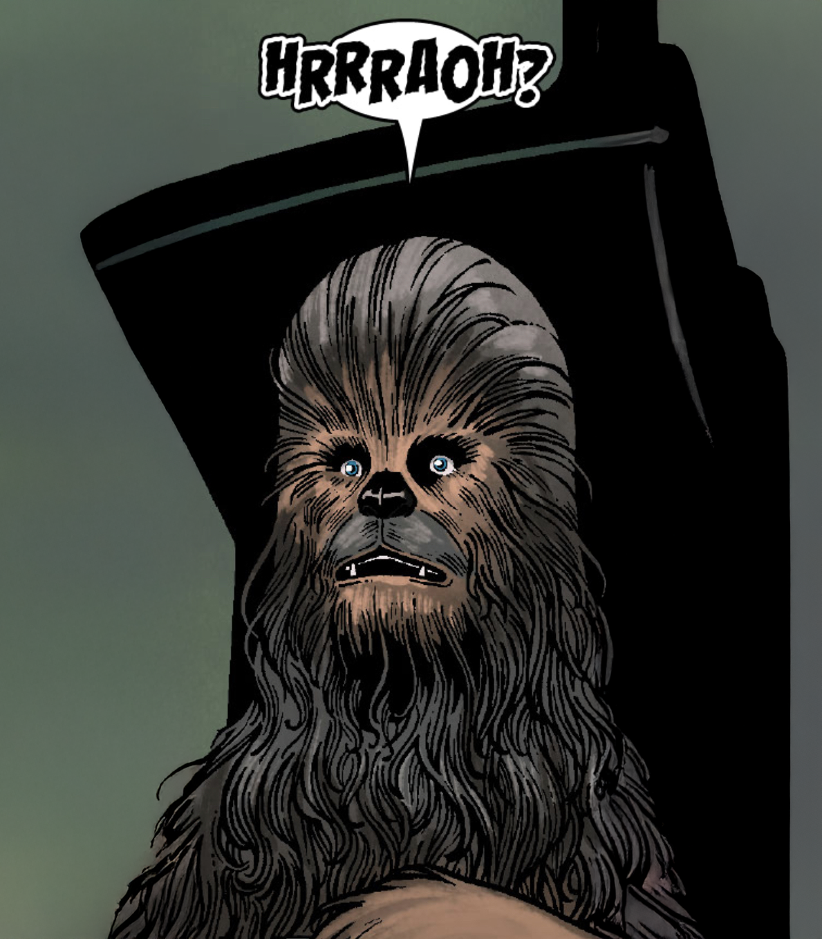 Chewbacca in a Star Wars comic panel: "Hrrraoh?"