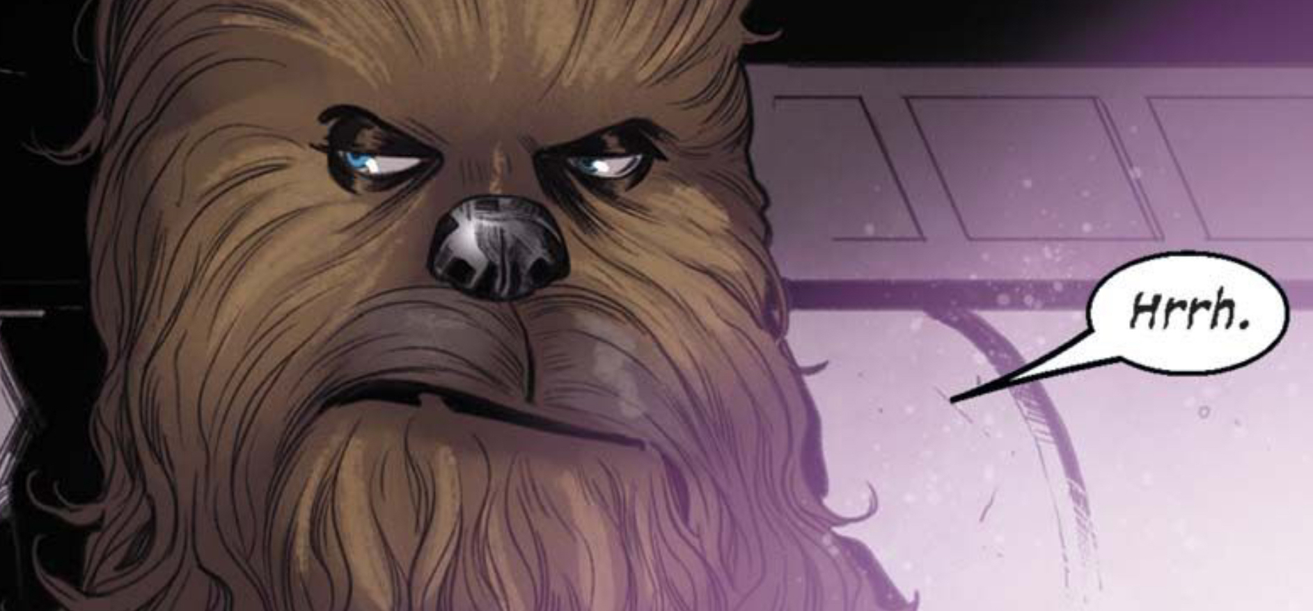 Chewbacca in a Star Wars comic panel: "Hrrh."