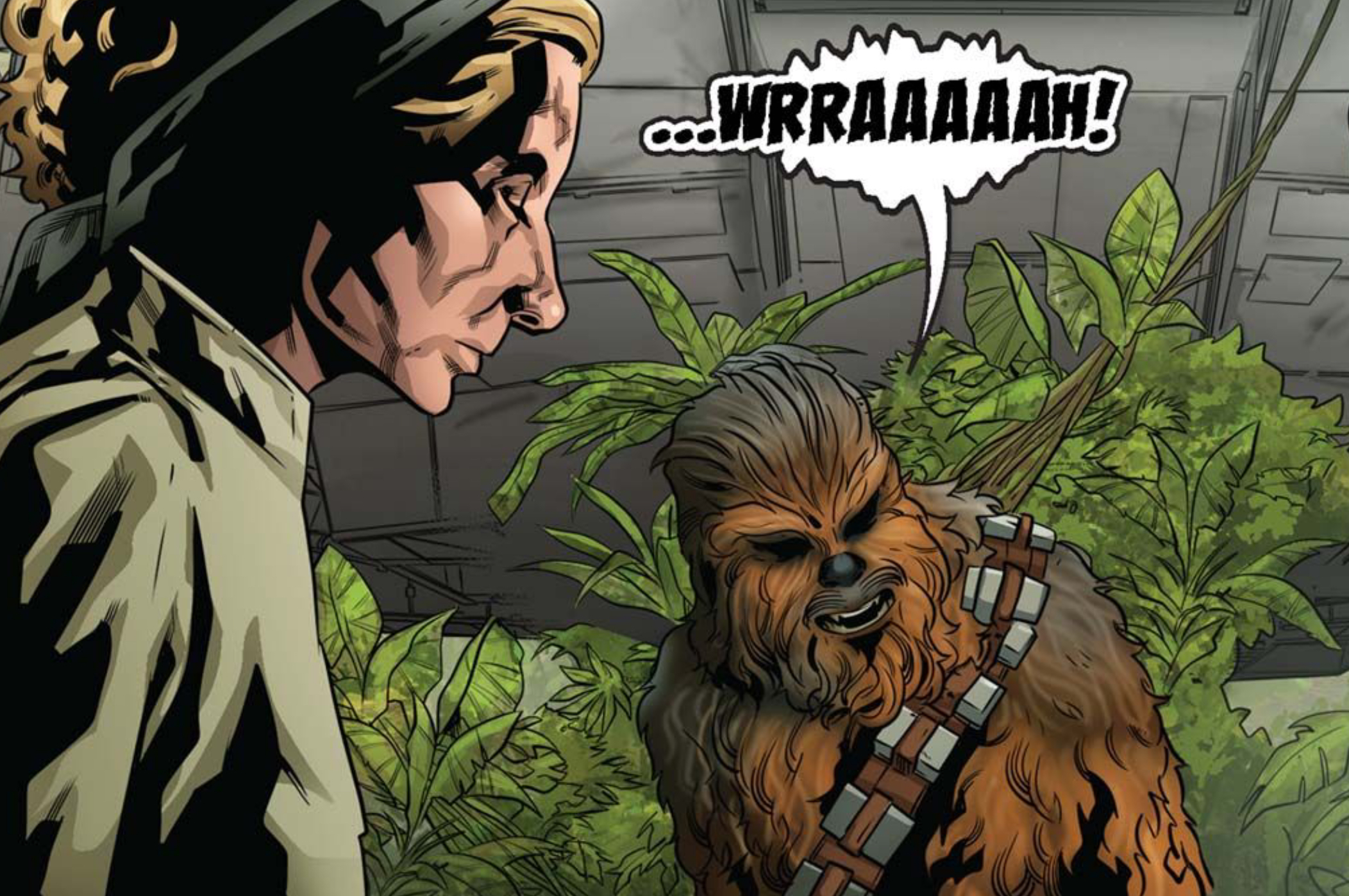 Chewbacca in a Star Wars comic panel: "WRRAAAAH!"