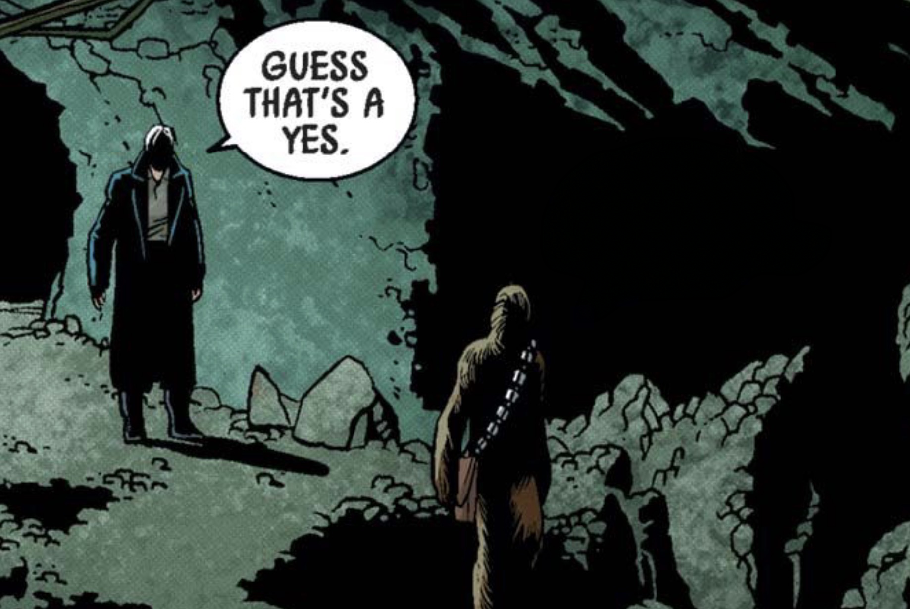 Chewbacca & Han Solo in a Star Wars comic panel: "Guess that's a yes."