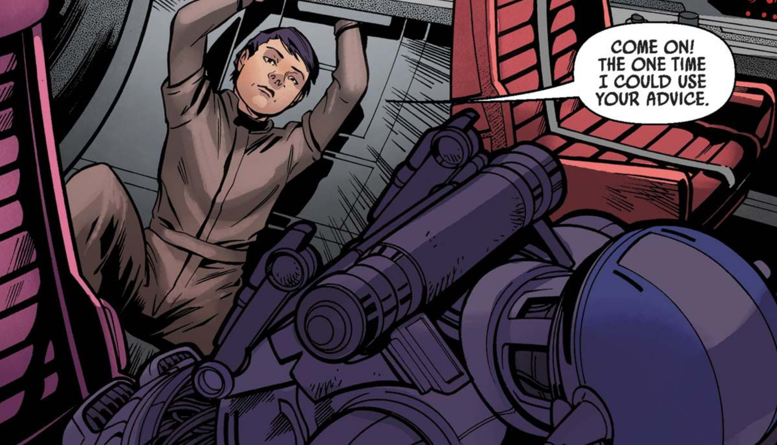 Luke Skywalker in a Star Wars comic panel: "Come on! The one time I could use your advice."