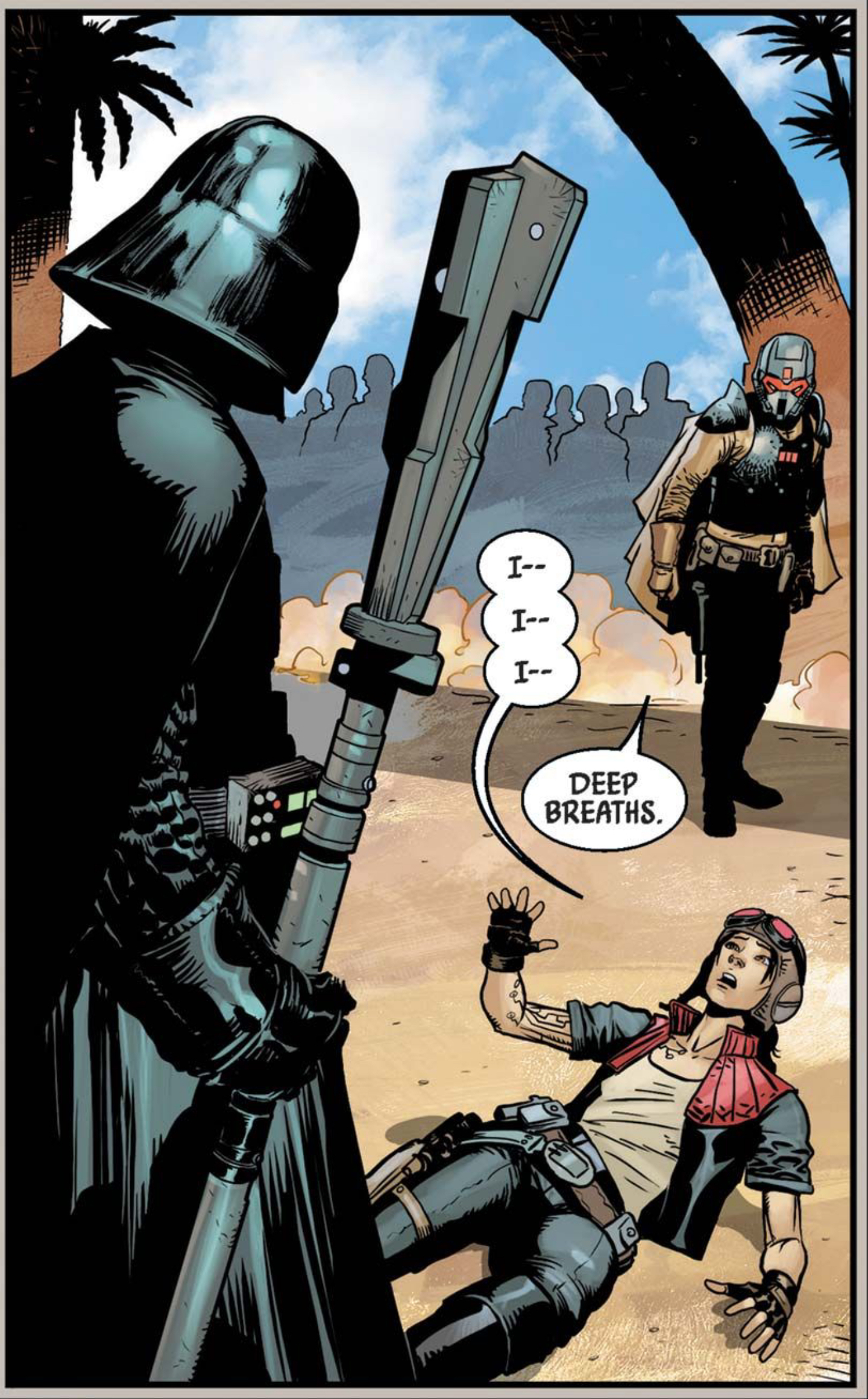 Darth Vader & Doctor Aphra in a Star Wars comic panel: "I-- I-- I-- Deep breaths."