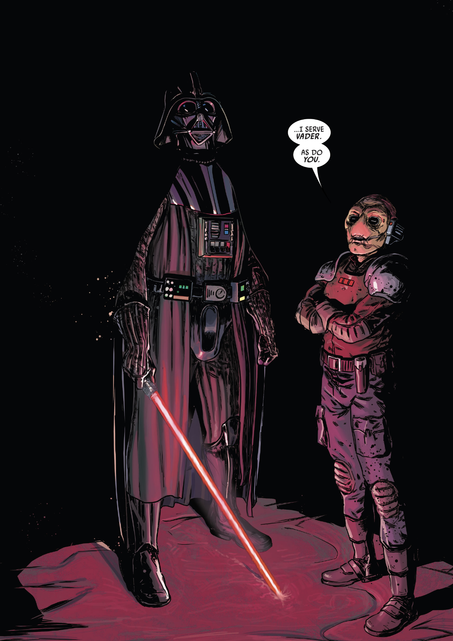 Darth Vader & Ochi of Bestoon in a Star Wars comic panel: "...I serve Vader. As do you."