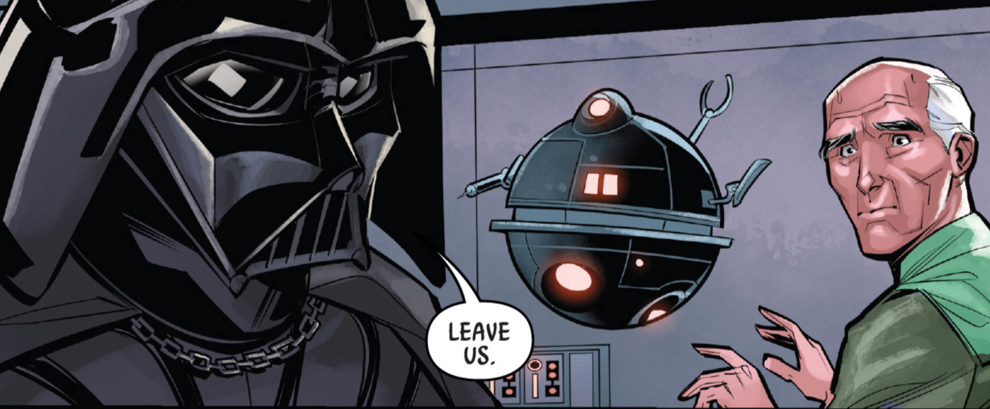 Darth Vader in a Star Wars comic panel: "Leave us."