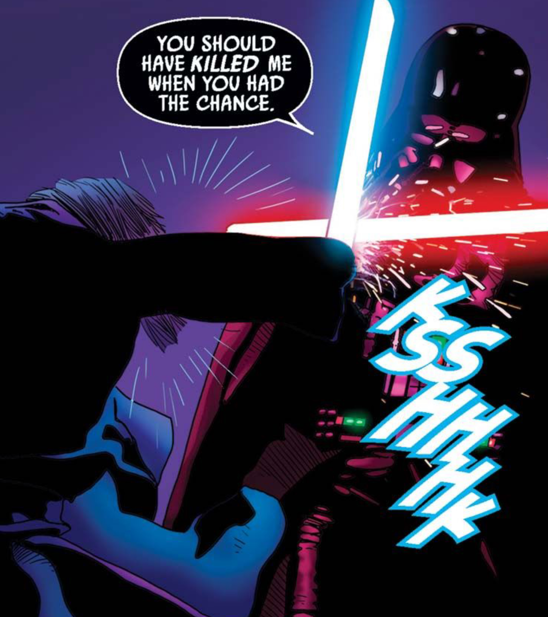Darth Vader & Obi-Wan Kenobi in a Star Wars comic panel: "You should have killed me when you had the chance."
