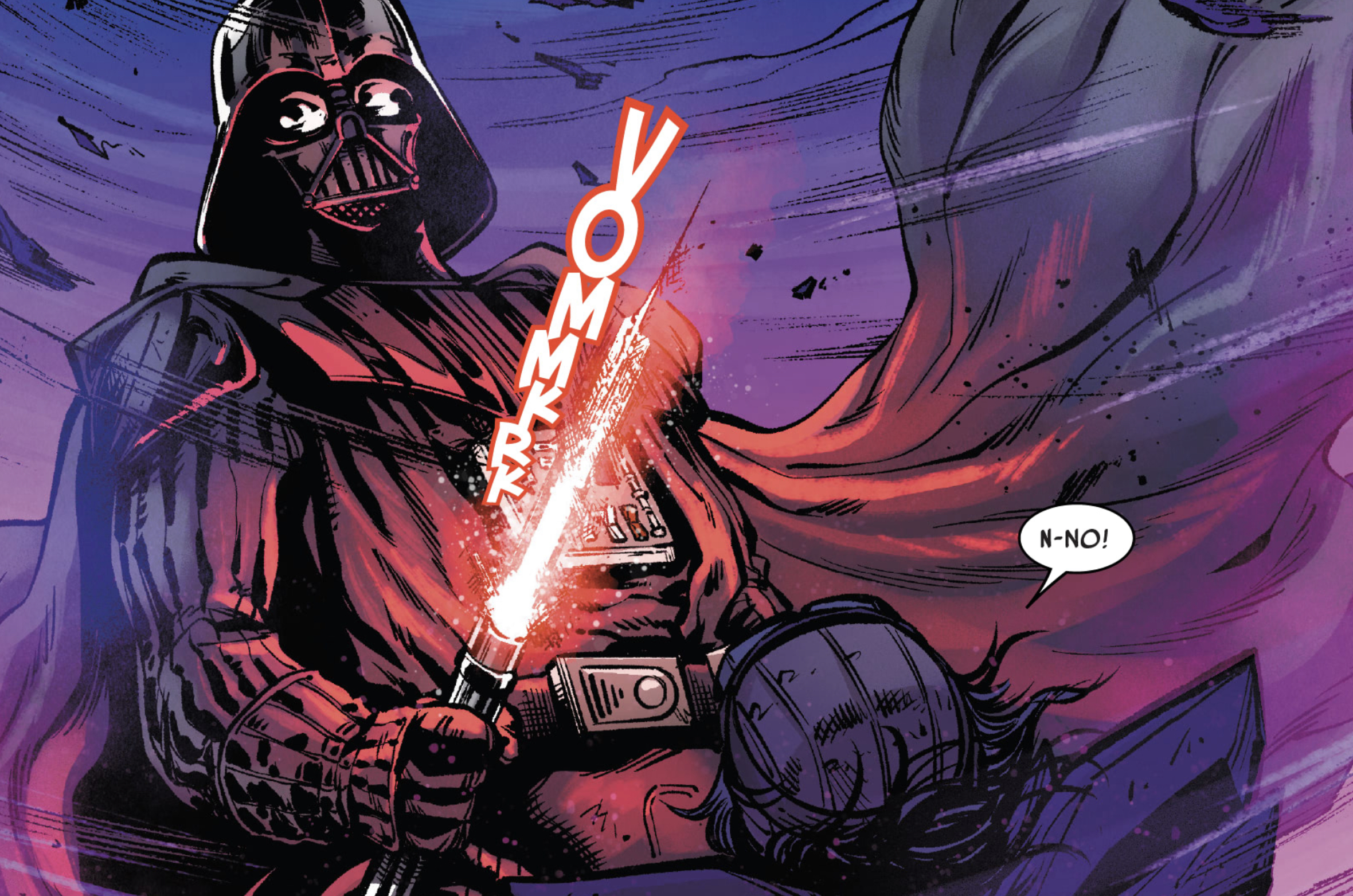 Darth Vader in a Star Wars comic panel: "N-no!"