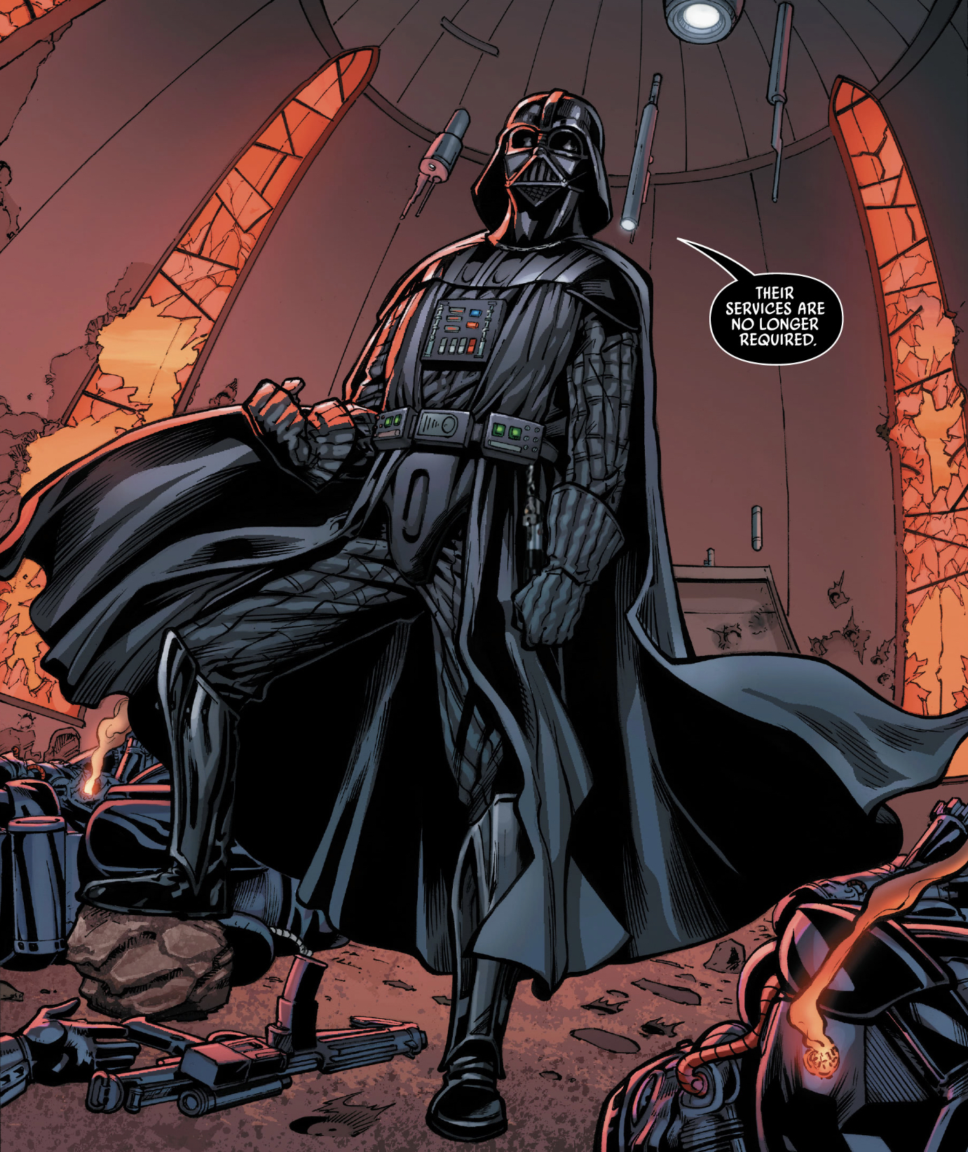 Darth Vader in a Star Wars comic panel: "Their services are no longer required."