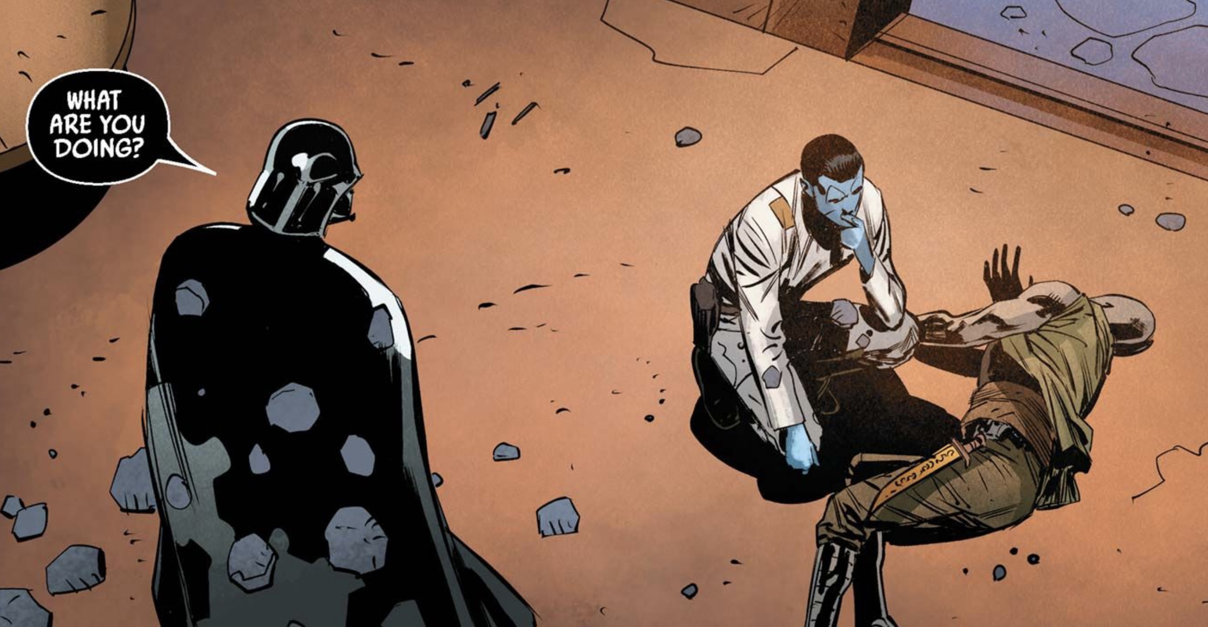 Darth Vader & Grand Admiral Thrawn in a Star Wars comic panel: "What are you doing?"