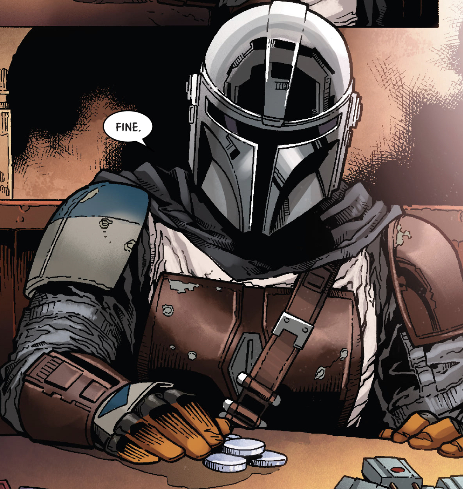 Din Djarin in a Star Wars comic panel: "Fine."