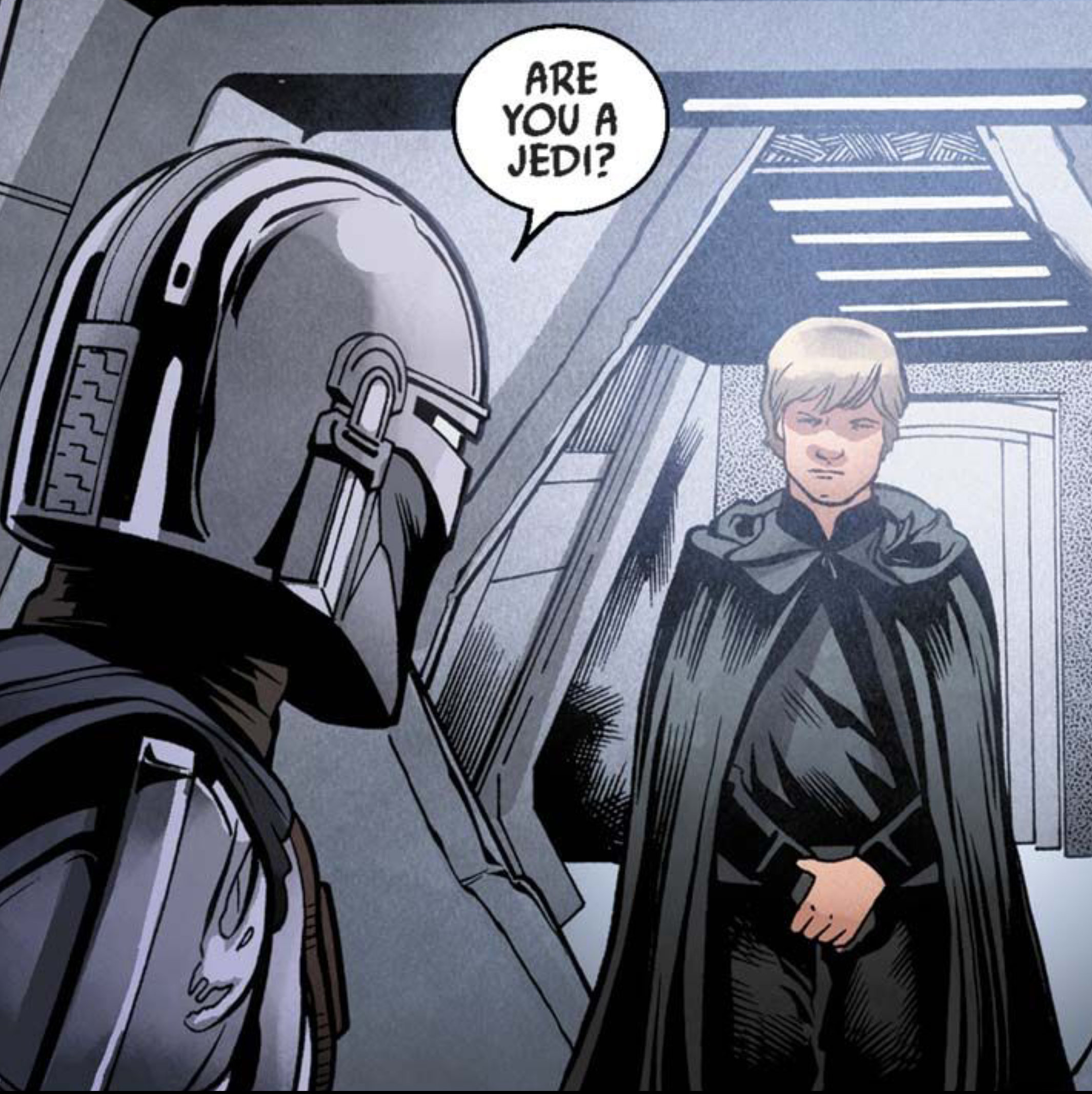 Luke Skywalker in a Star Wars comic panel: "Are you a Jedi?"