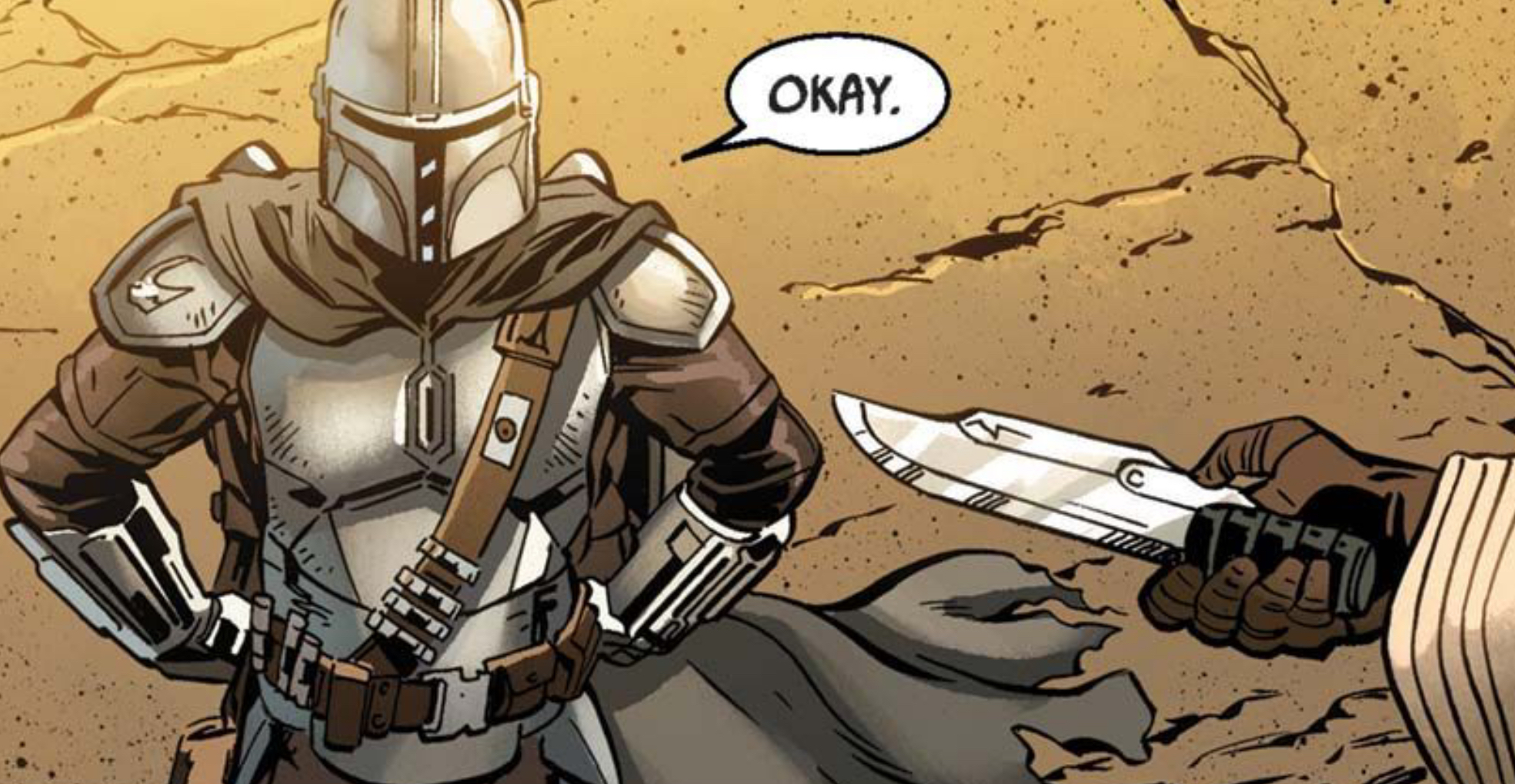 Din Djarin in a Star Wars comic panel: "Okay."