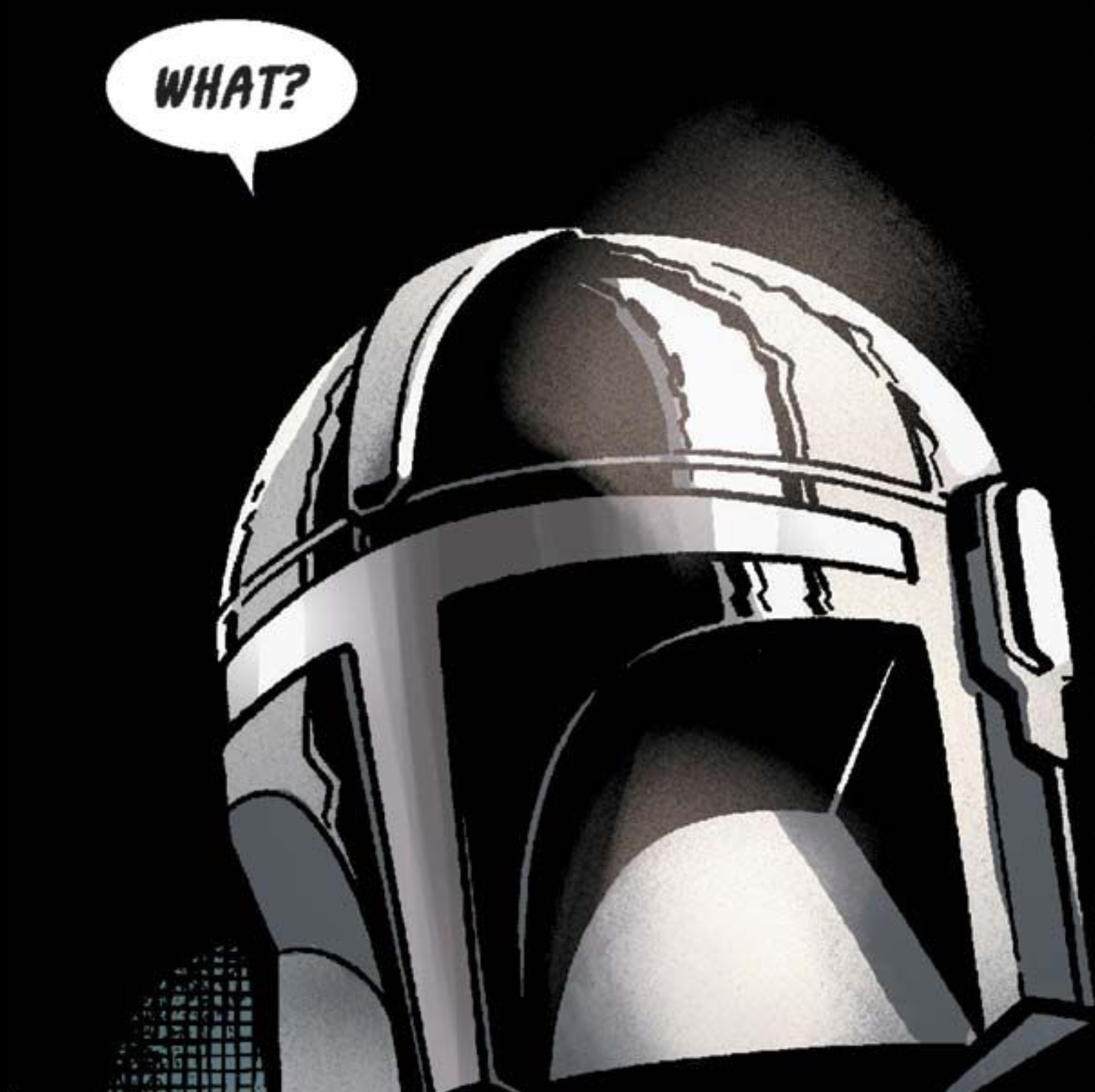 Din Djarin in a Star Wars comic panel: "What?"