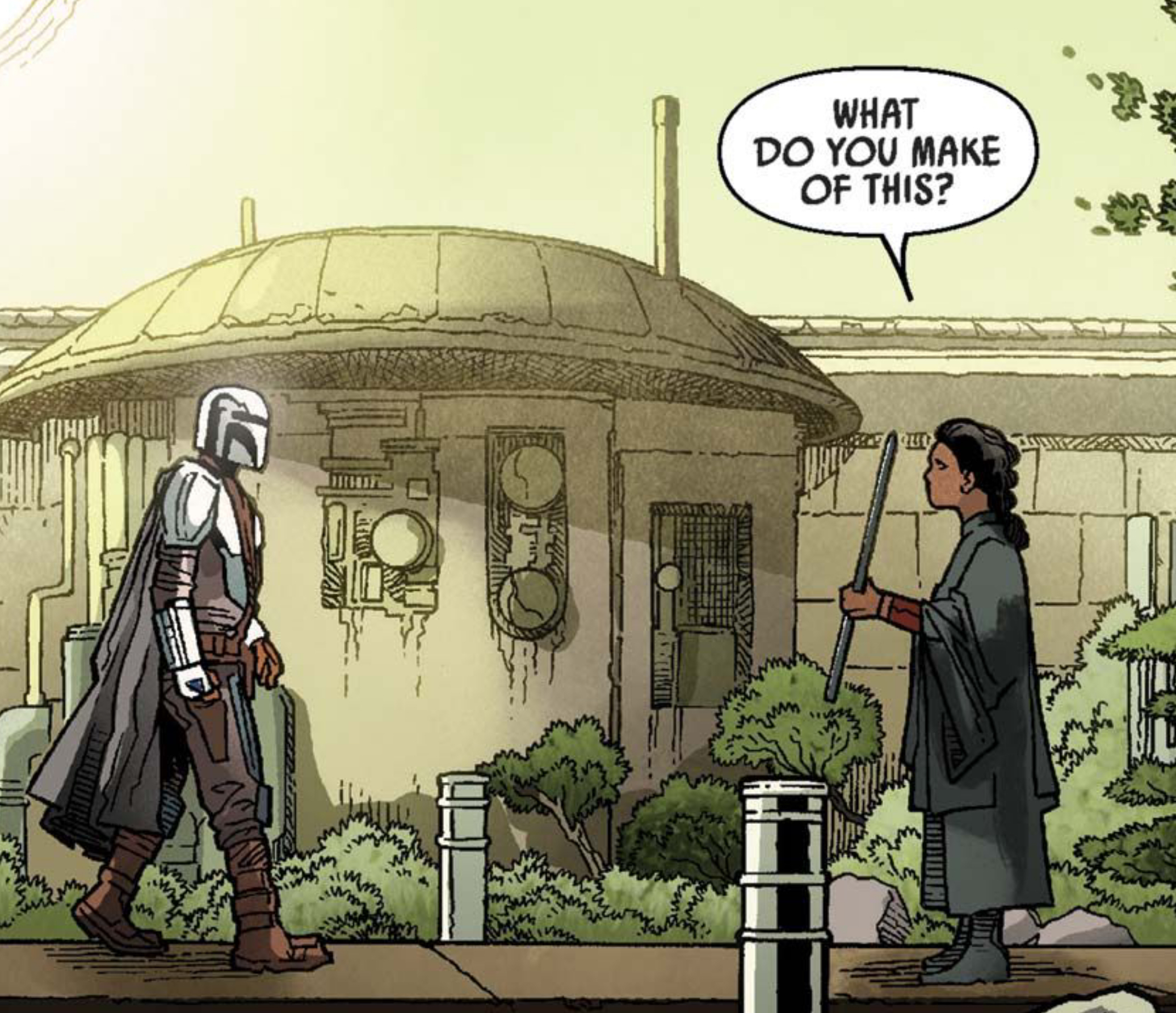 Din Djarin & Morgan Elsbeth in a Star Wars comic panel: "What do you make of this?"