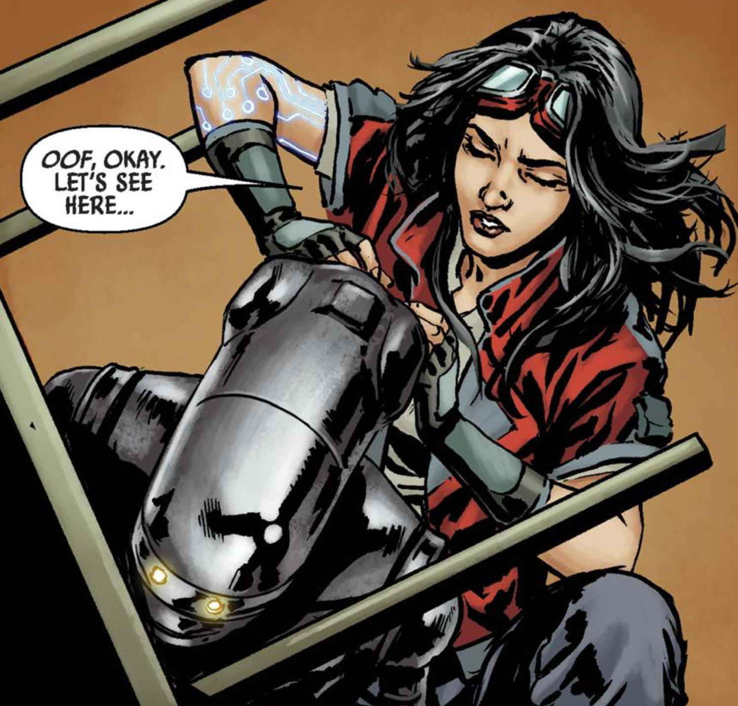 Doctor Aphra in a Star Wars comic panel: "Oof, okay. Let's see here..."