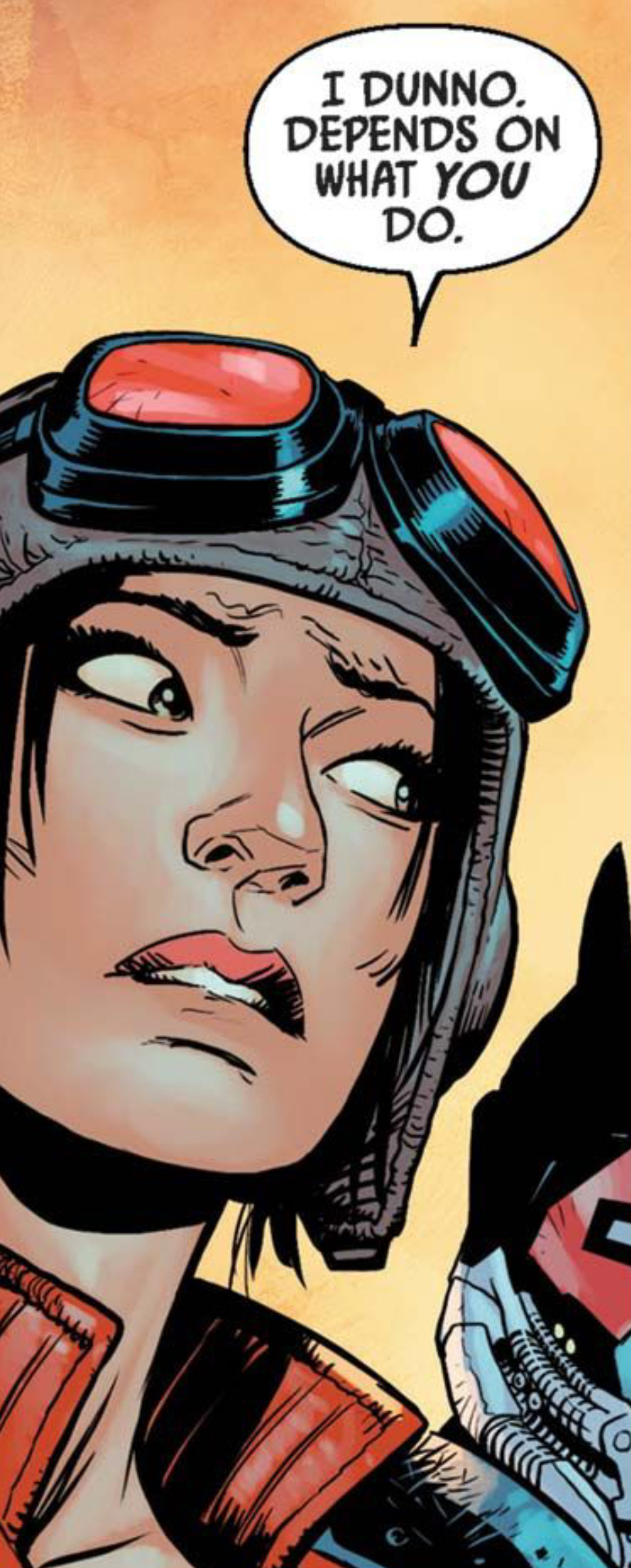 Doctor Aphra in a Star Wars comic panel: "I dunno. Depends on what you do."