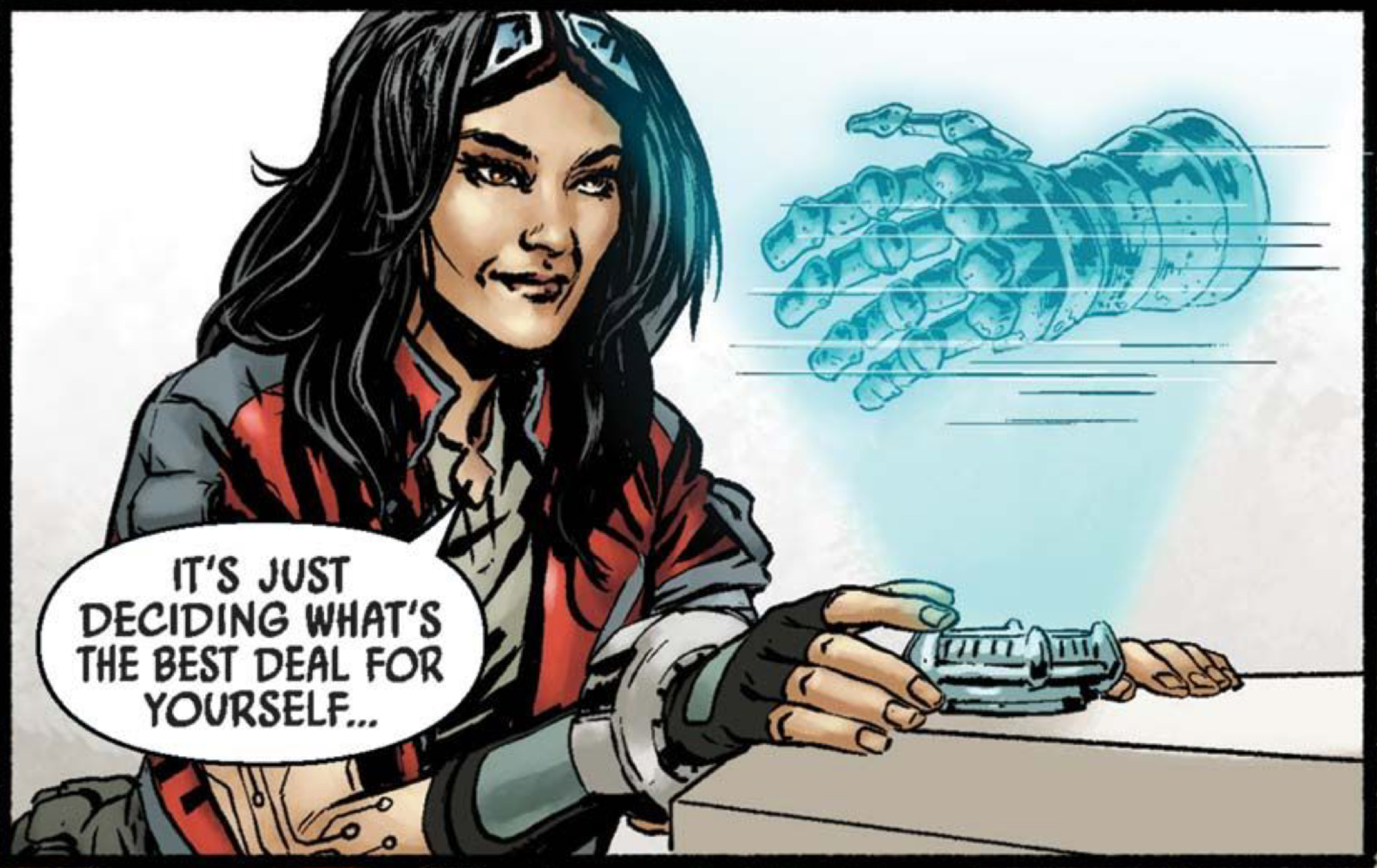 Doctor Aphra in a Star Wars comic panel: "It's just deciding what's the best deal for yourself..."