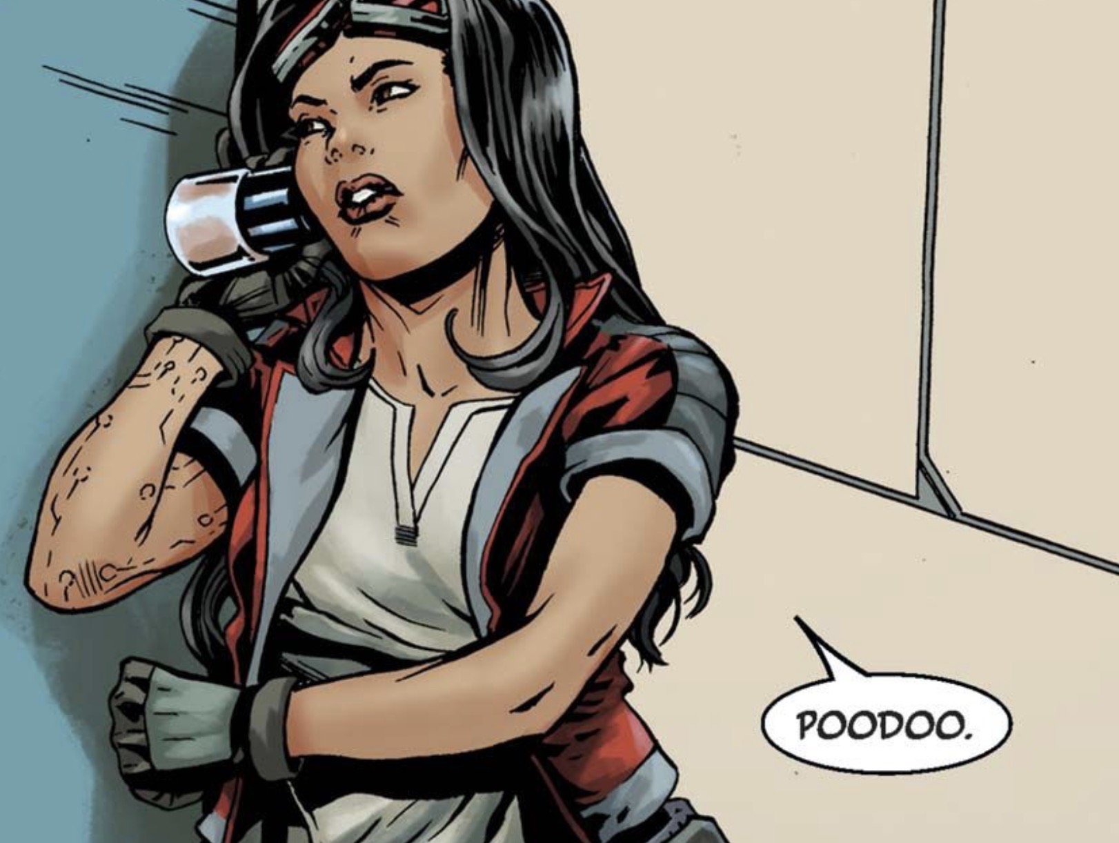 Doctor Aphra in a Star Wars comic panel: "POODOO."