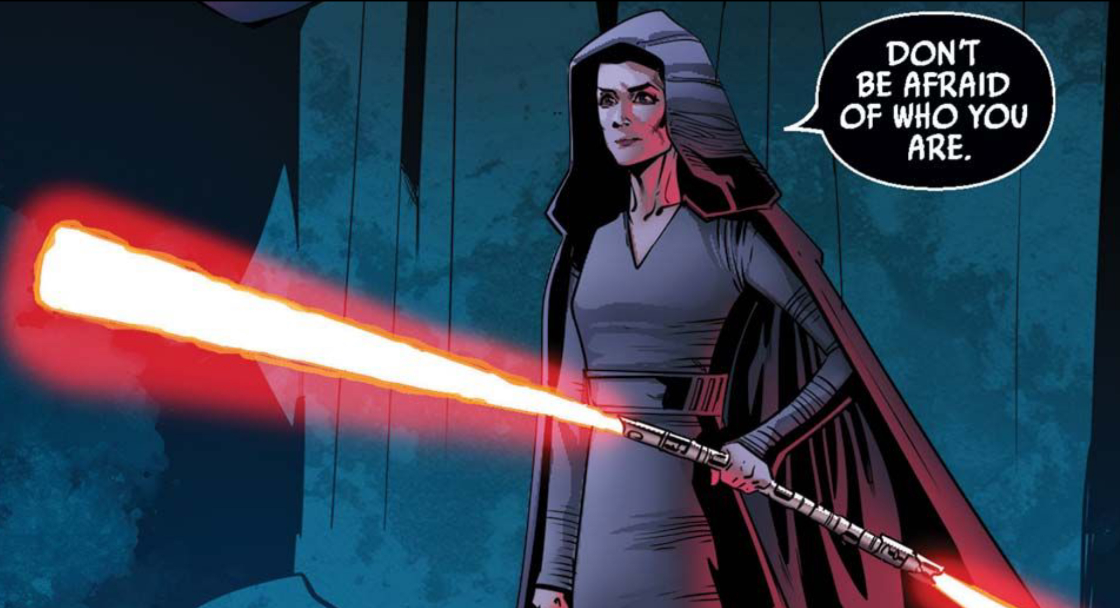 Rey Skywalker in a Star Wars comic panel: "Don't be afraid of who you are."