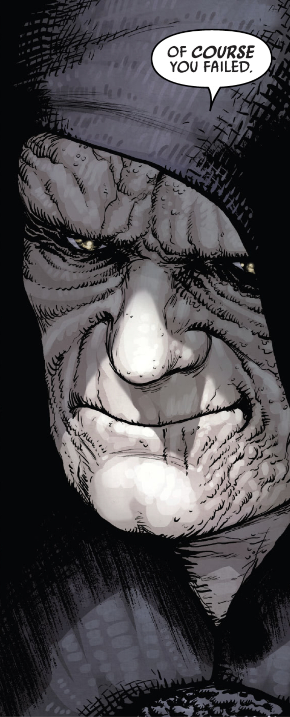 Emperor Palpatine in a Star Wars comic panel: "Of course you failed."