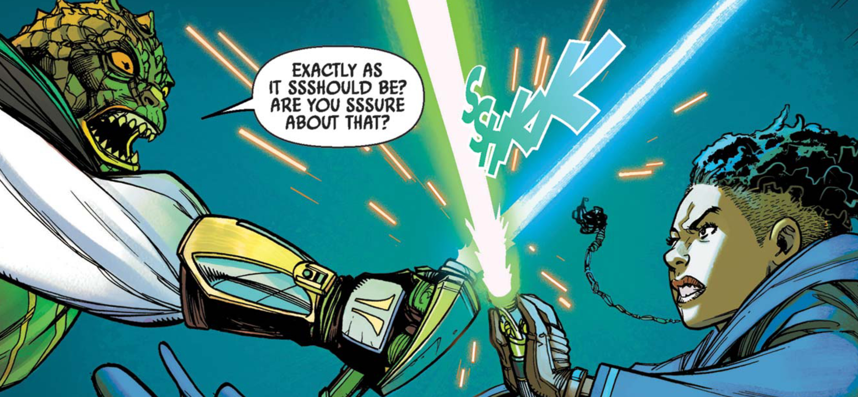 Sskeer & Keeve Trennis in a Star Wars comic panel: "Exactly as it should be Are you sure about that"