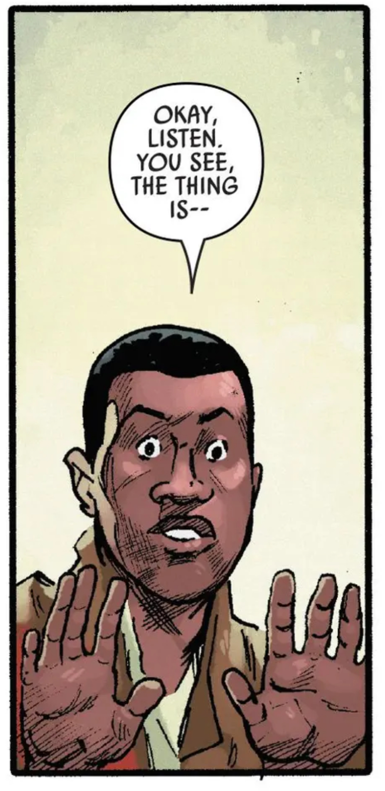 Finn in a Star Wars comic panel: "Okay, listen, you see, the thing is--"