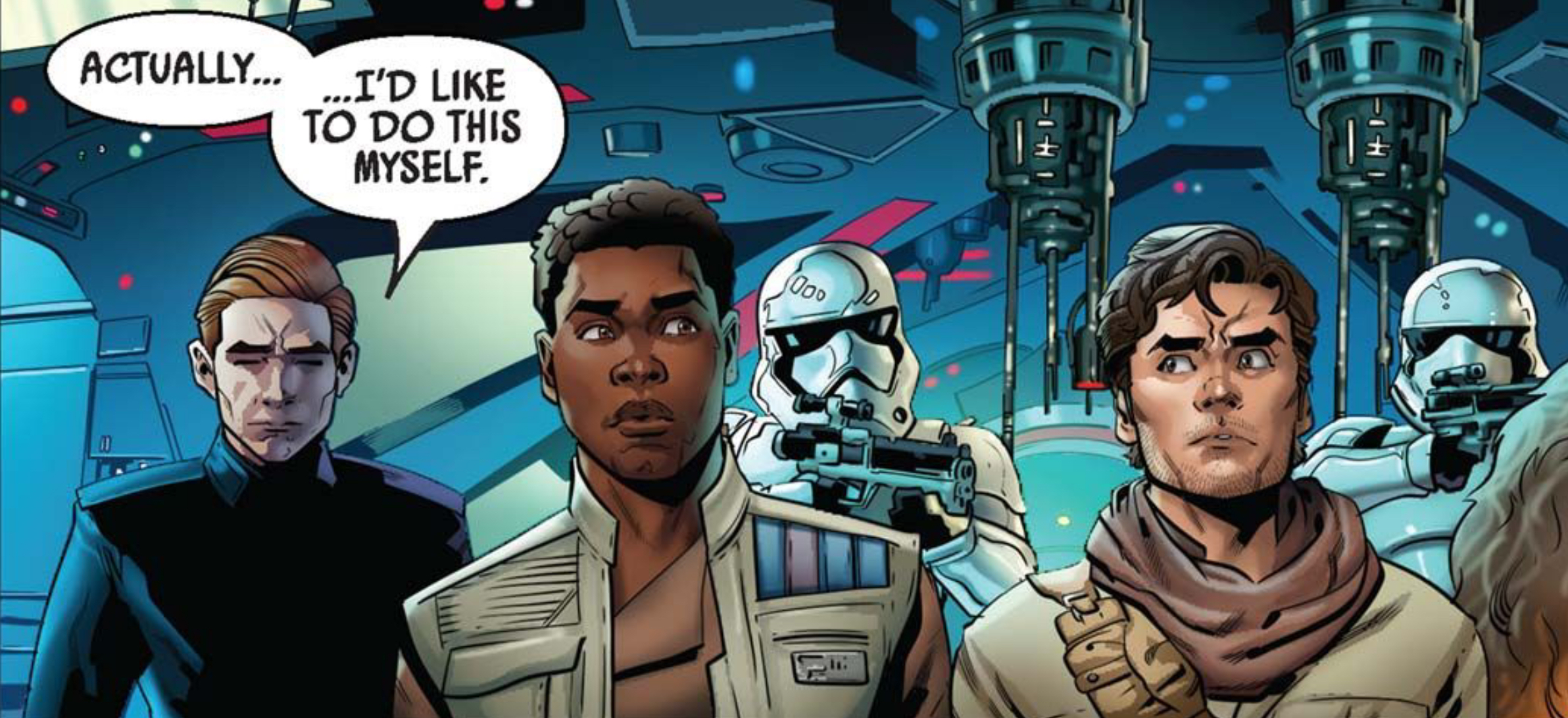 Armitage Hux & Finn in a Star Wars comic panel: "Actually... ...I'd like to do this myself."