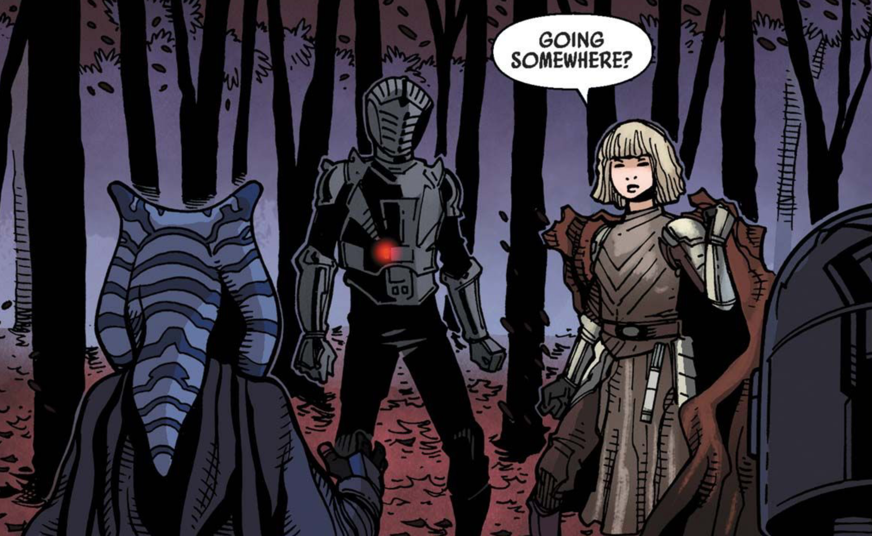 Ahsoka Tano & Omega in a Star Wars comic panel: "Going somewhere?"